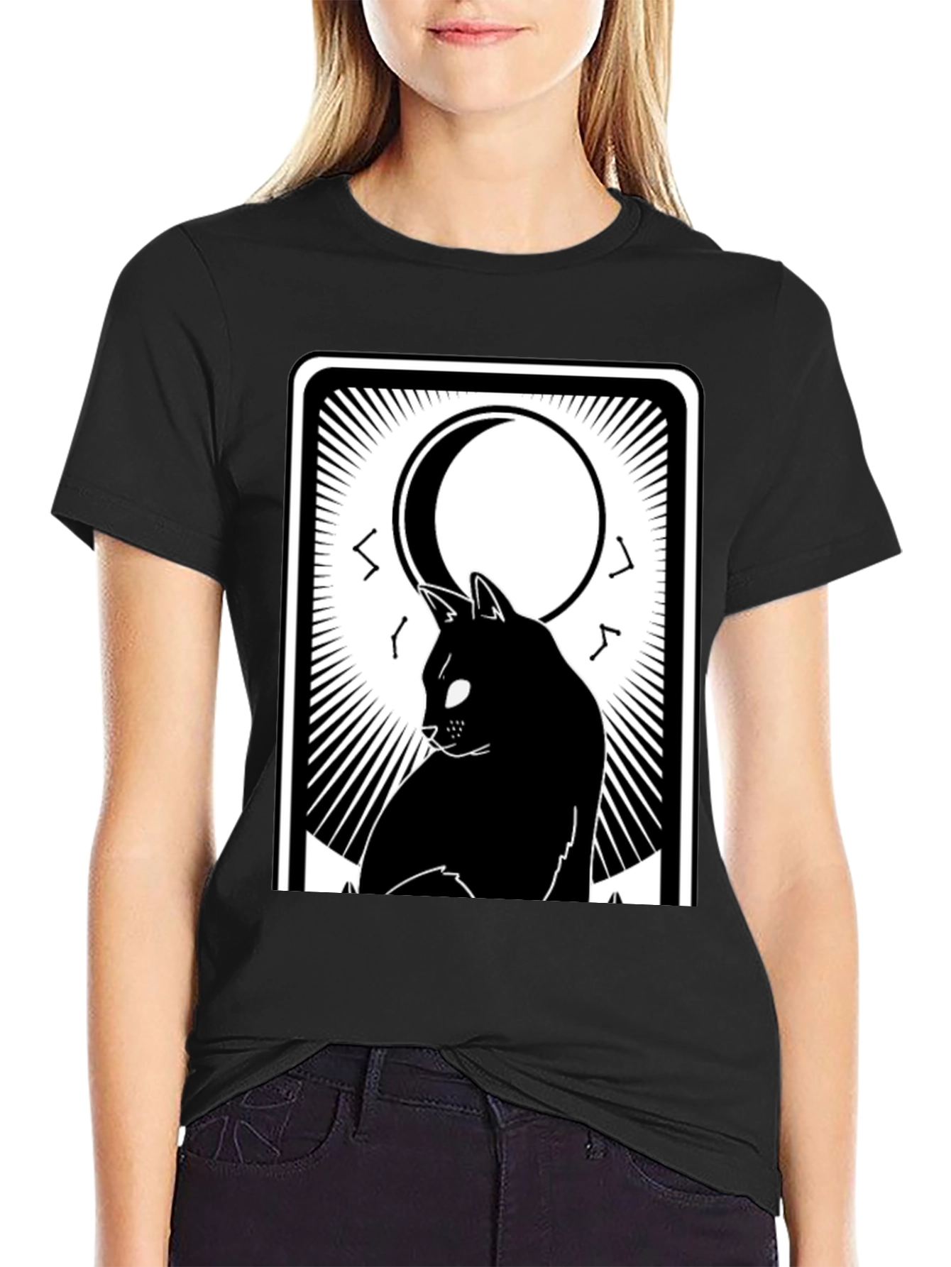 Mystic Cat Tarot Card T-Shirt - Black