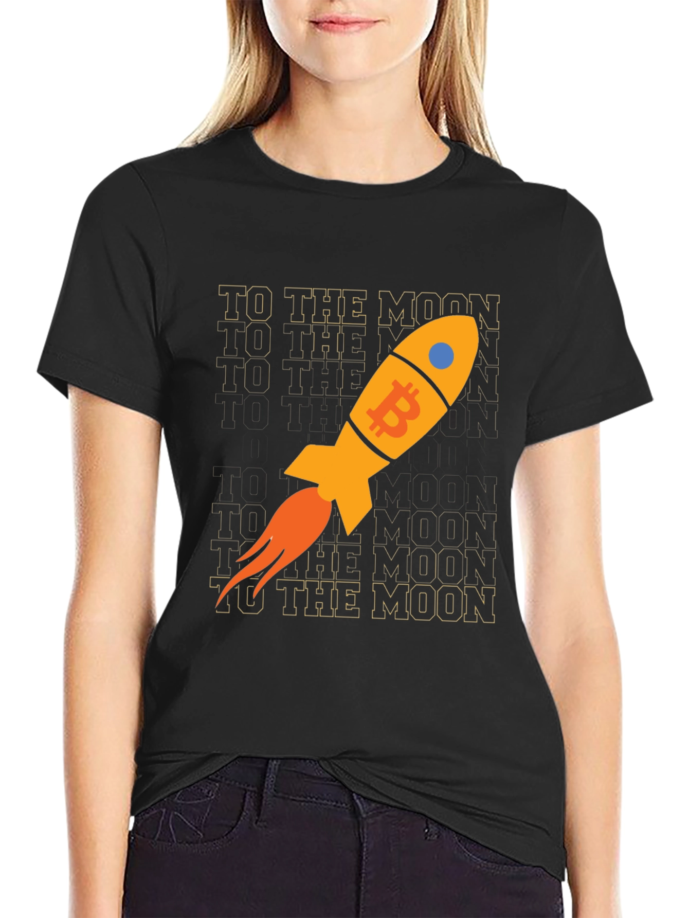 Bitcoin Rocket To The Moon Black T-Shirt