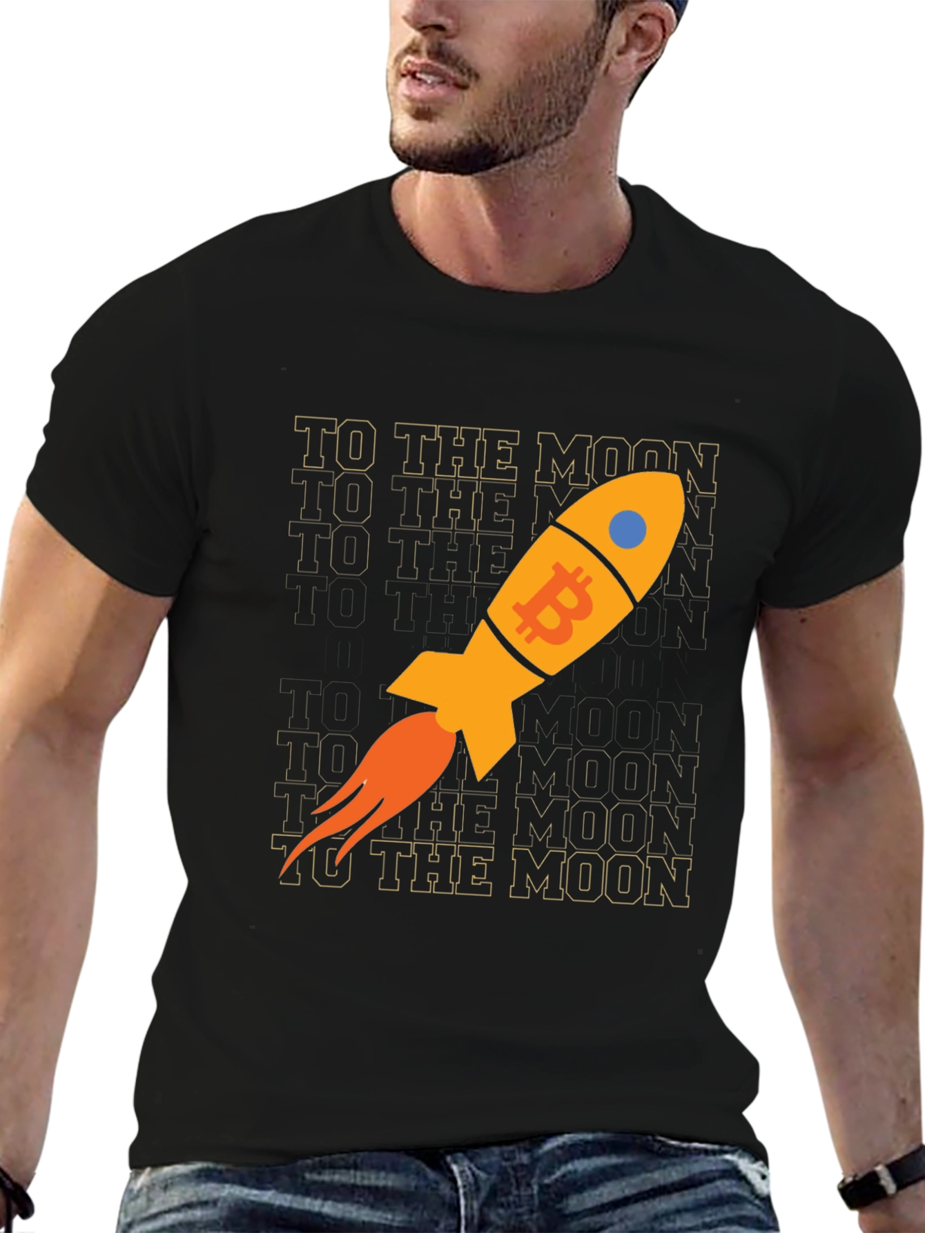 Bitcoin Rocket To The Moon Black T-Shirt
