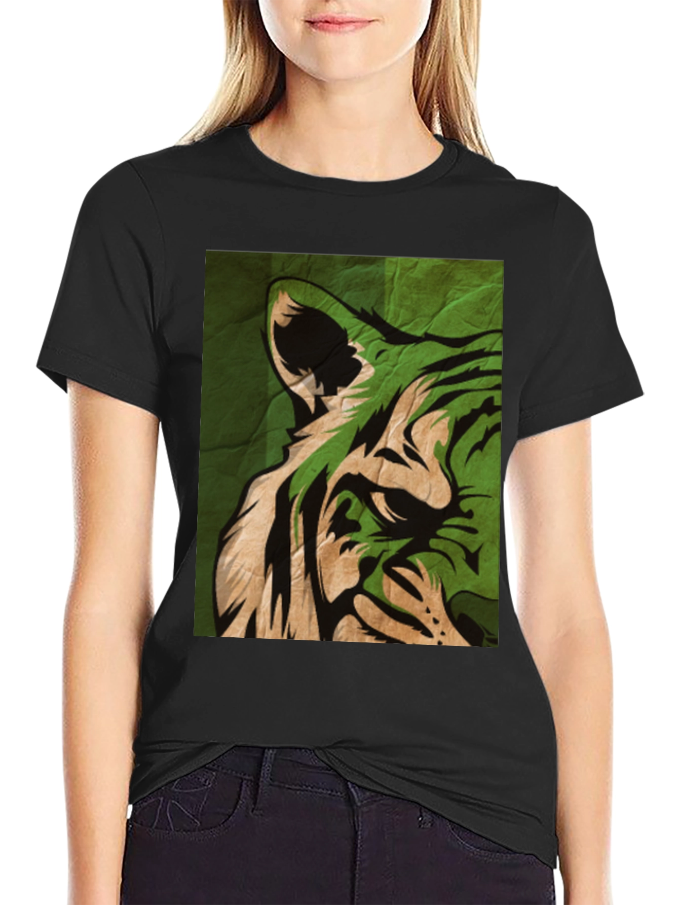 Green Tiger Graphic Tee - Stylish Animal Print T-Shirt