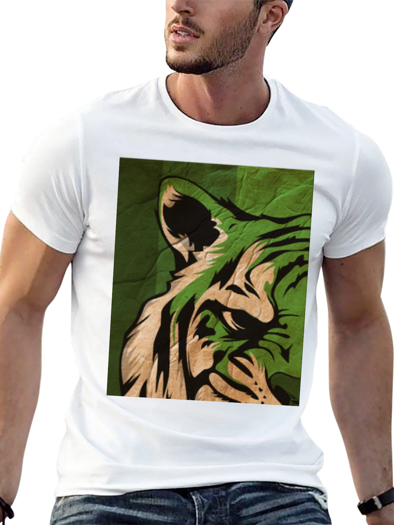 Green Tiger Graphic Tee - Stylish Animal Print T-Shirt