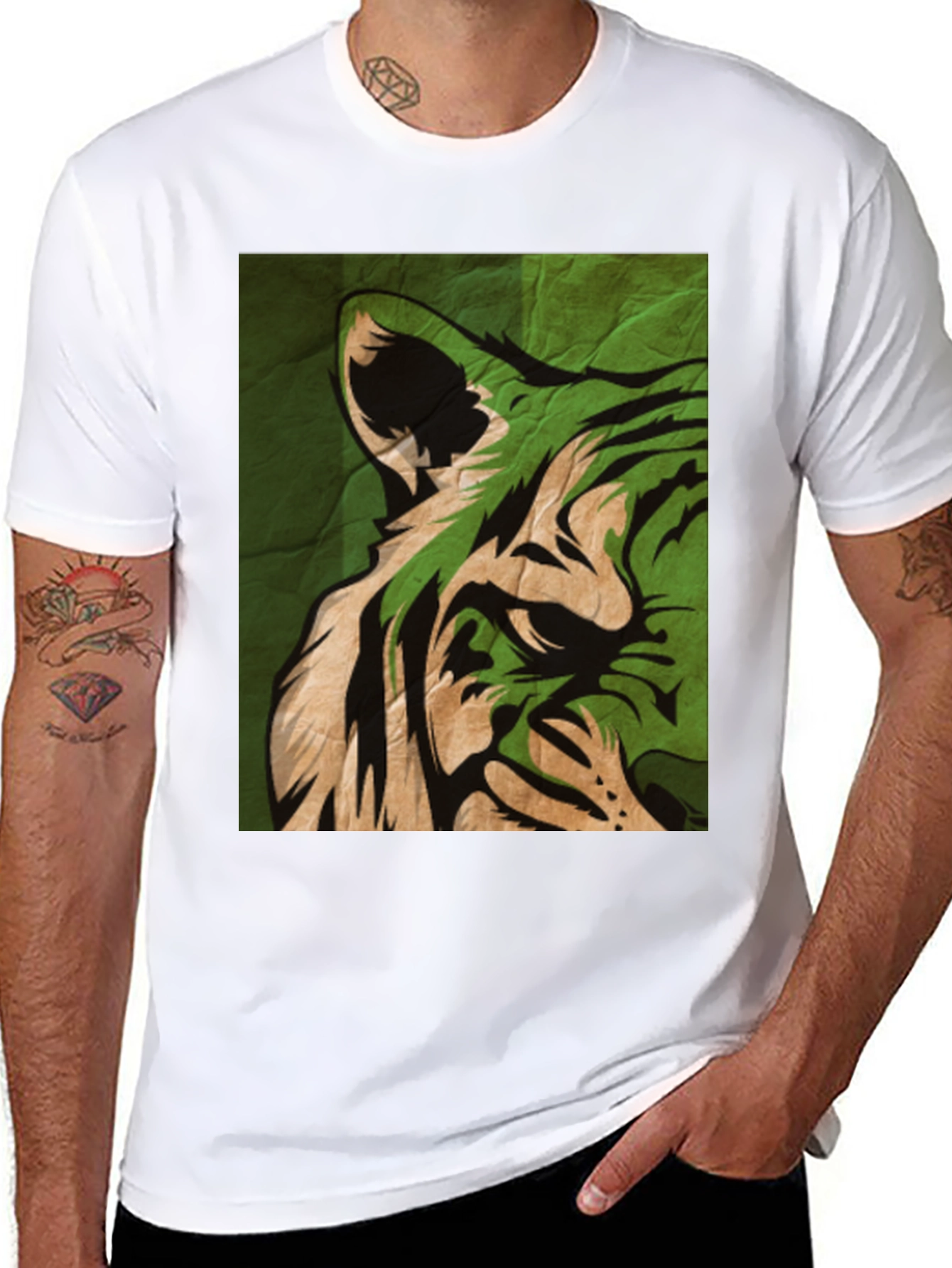 Green Tiger Graphic Tee - Stylish Animal Print T-Shirt