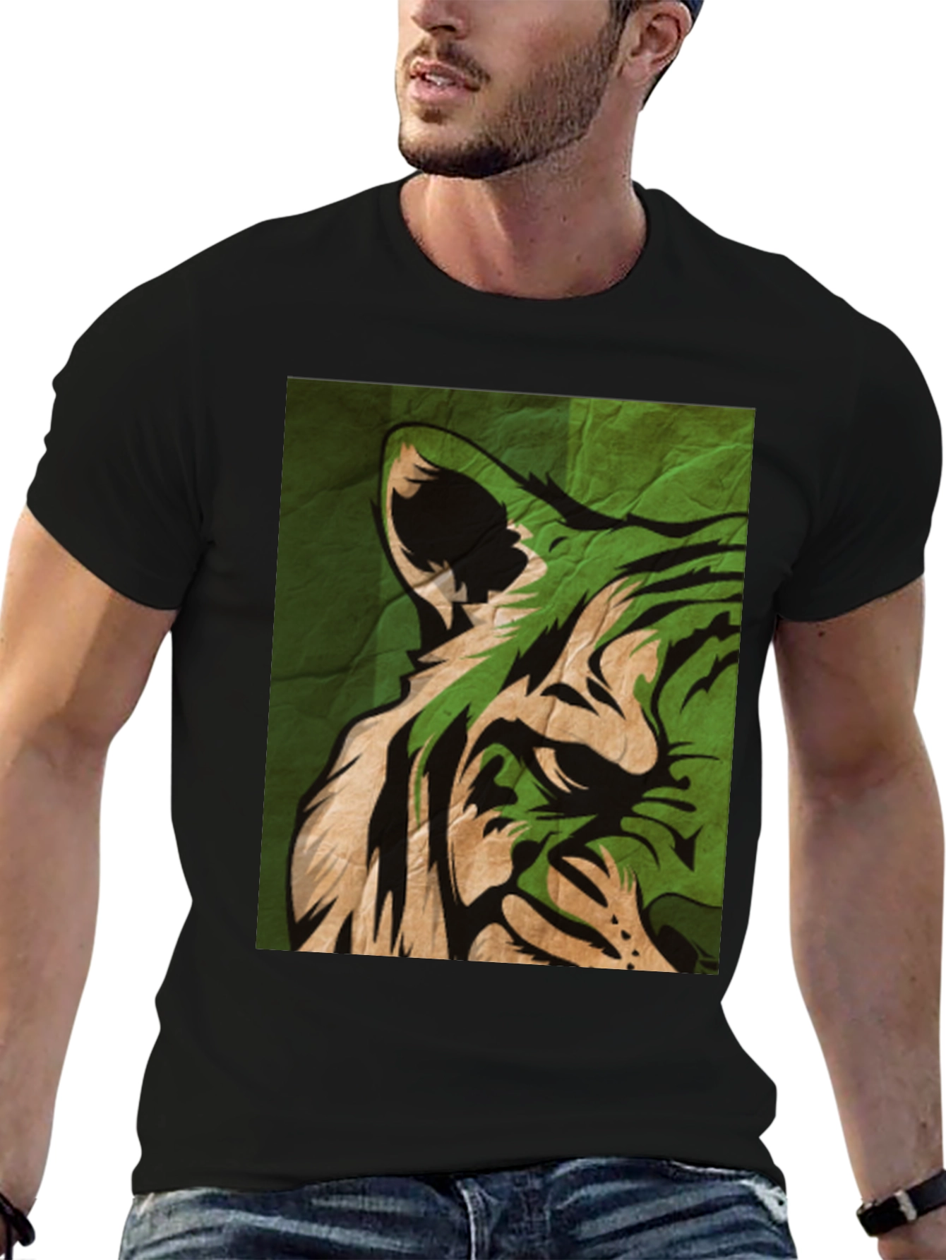 Green Tiger Graphic Tee - Stylish Animal Print T-Shirt
