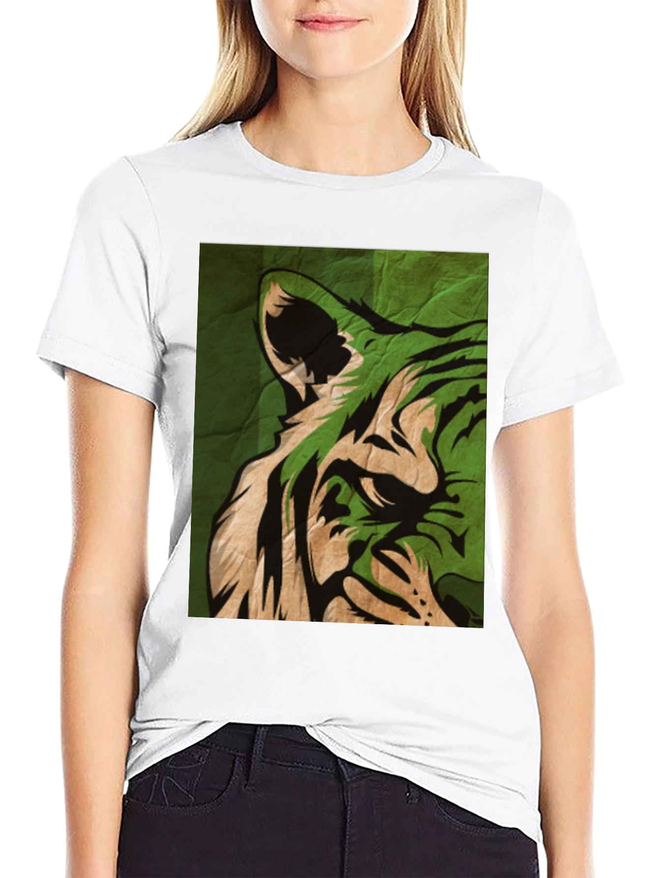 Green Tiger Graphic Tee - Stylish Animal Print T-Shirt