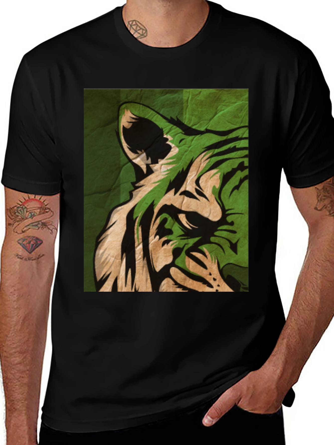 Green Tiger Graphic Tee - Stylish Animal Print T-Shirt