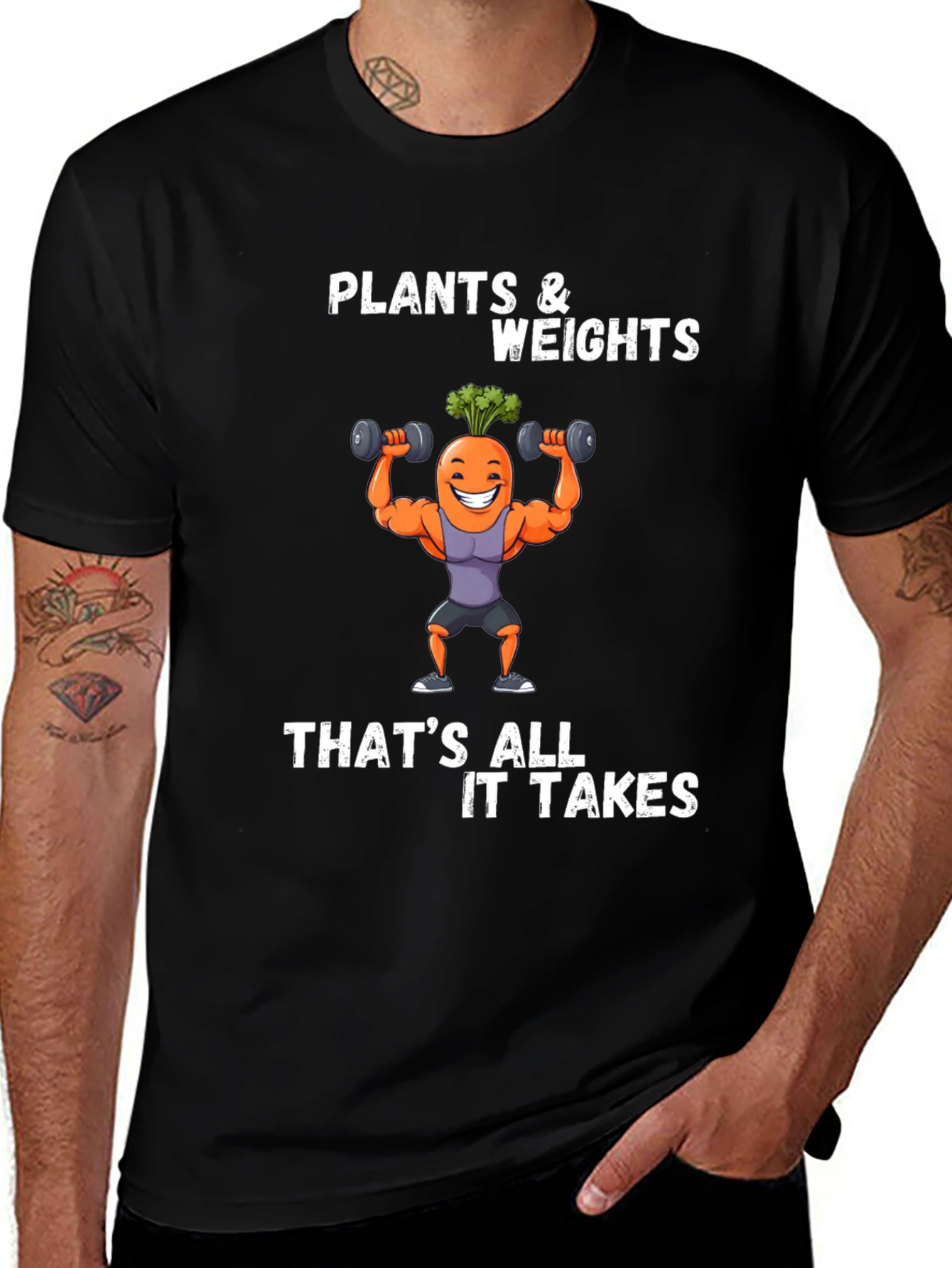Plants and Weights T-Shirt - Funny Fitness Carrot Tee