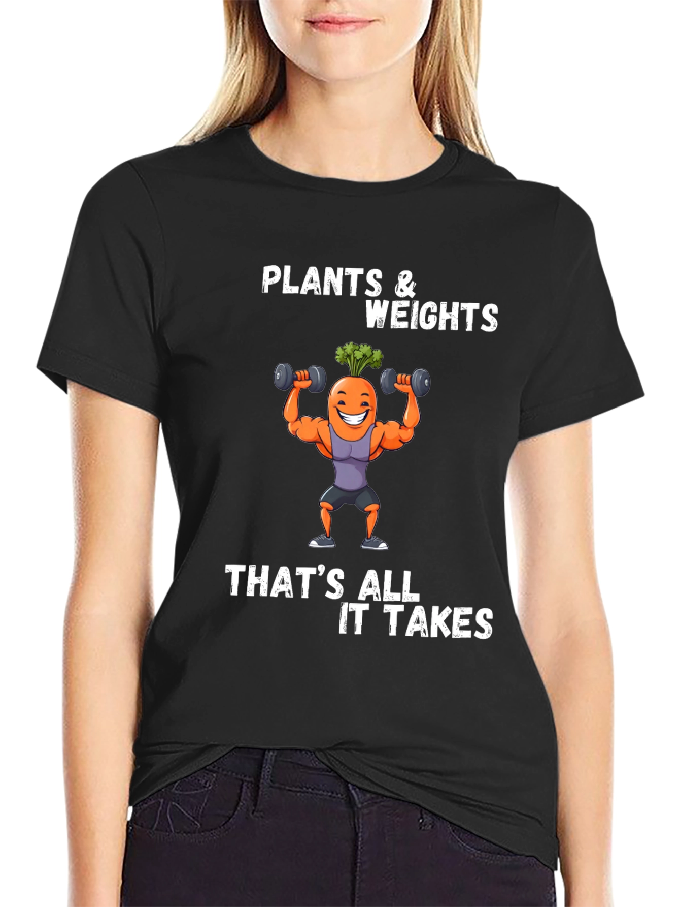Plants and Weights T-Shirt - Funny Fitness Carrot Tee