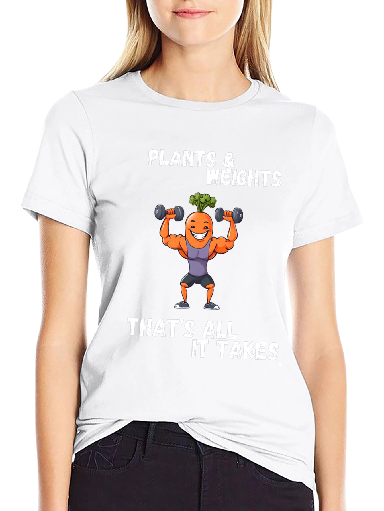 Plants and Weights T-Shirt - Funny Fitness Carrot Tee
