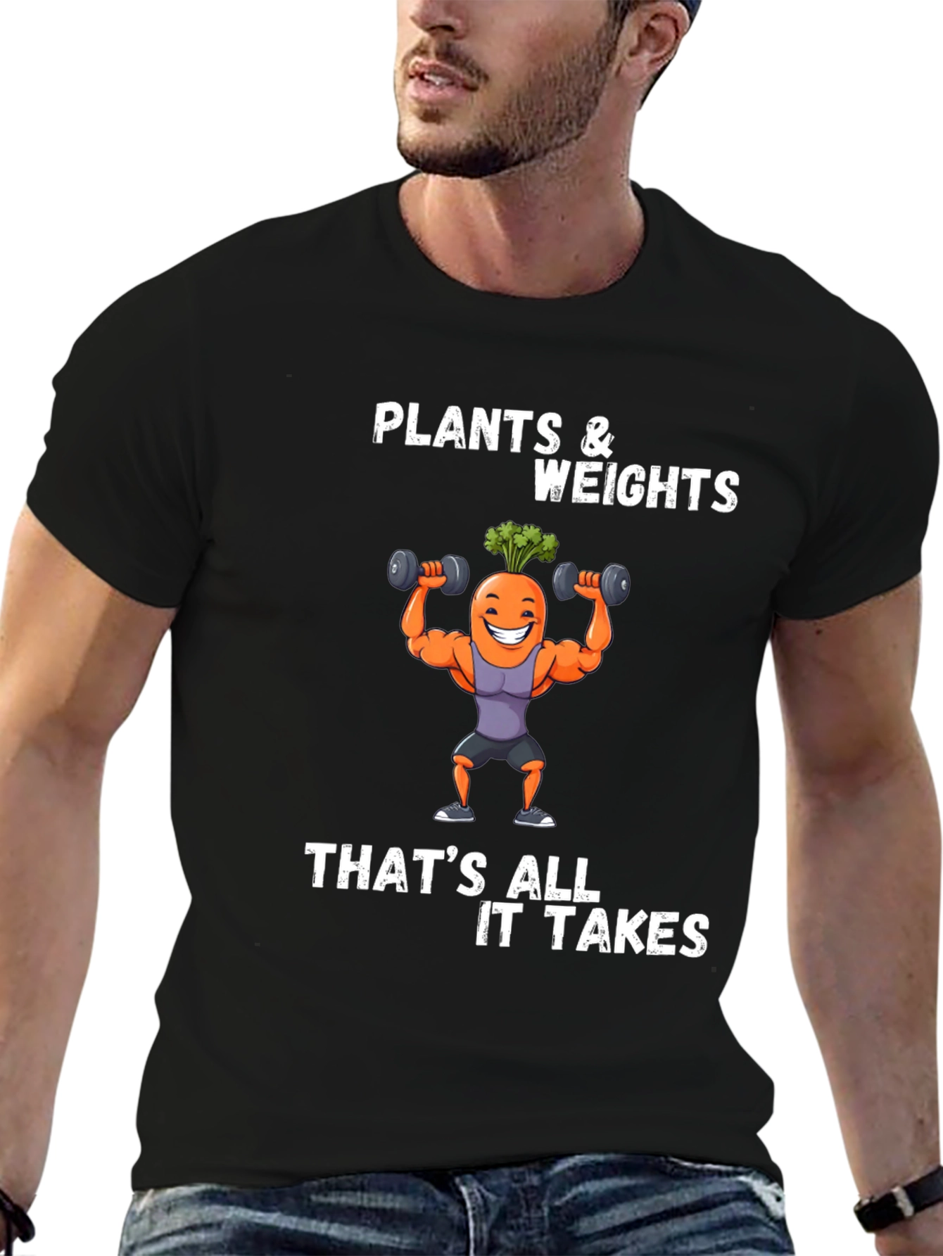 Plants and Weights T-Shirt - Funny Fitness Carrot Tee