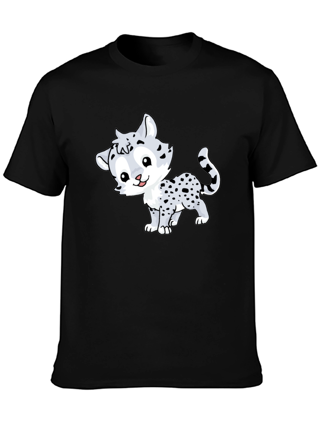 Cute Cartoon Leopard Graphic Tee - Black