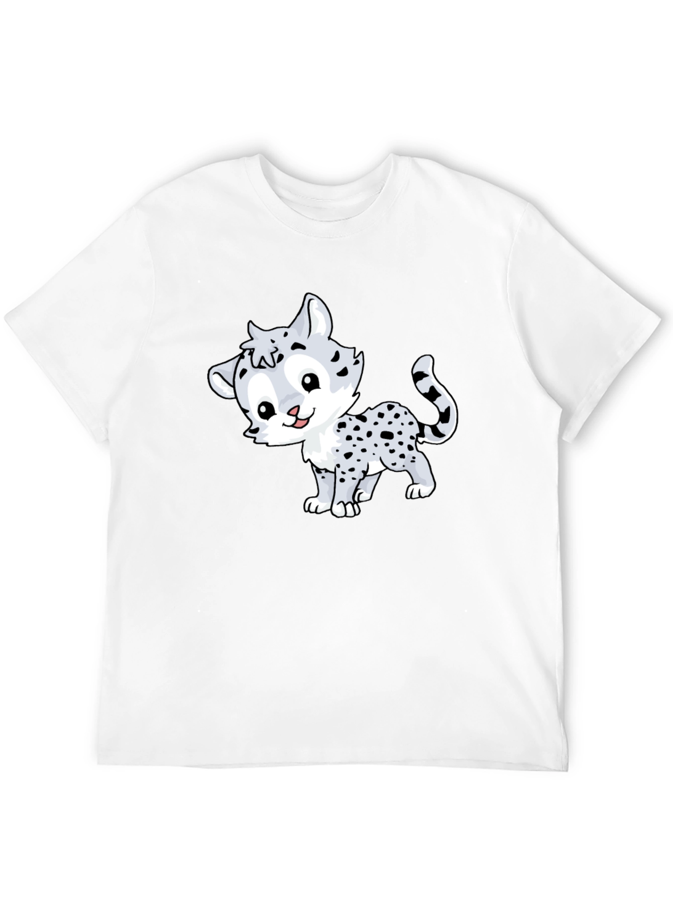 Cute Cartoon Leopard Graphic Tee - Black