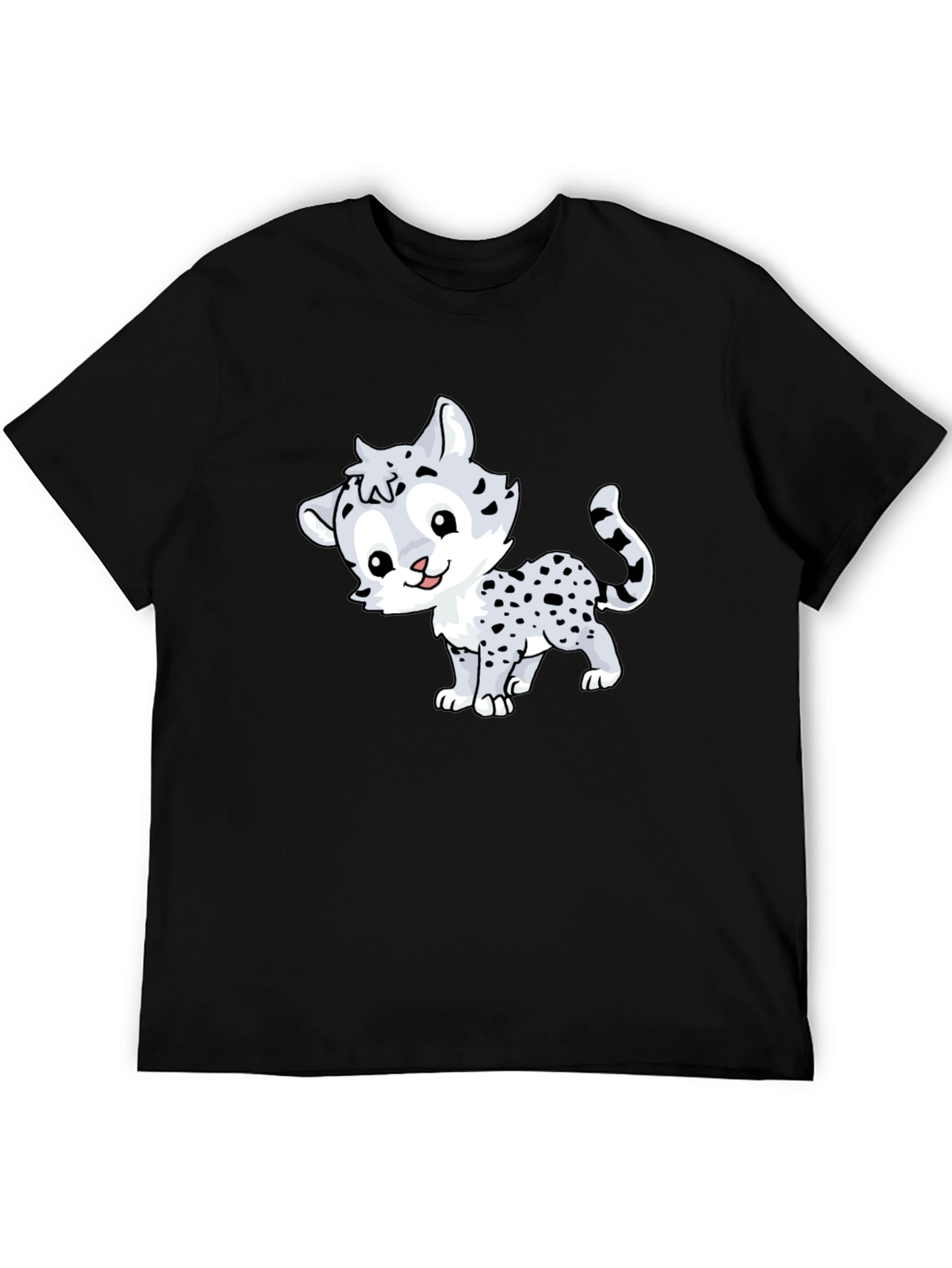 Cute Cartoon Leopard Graphic Tee - Black