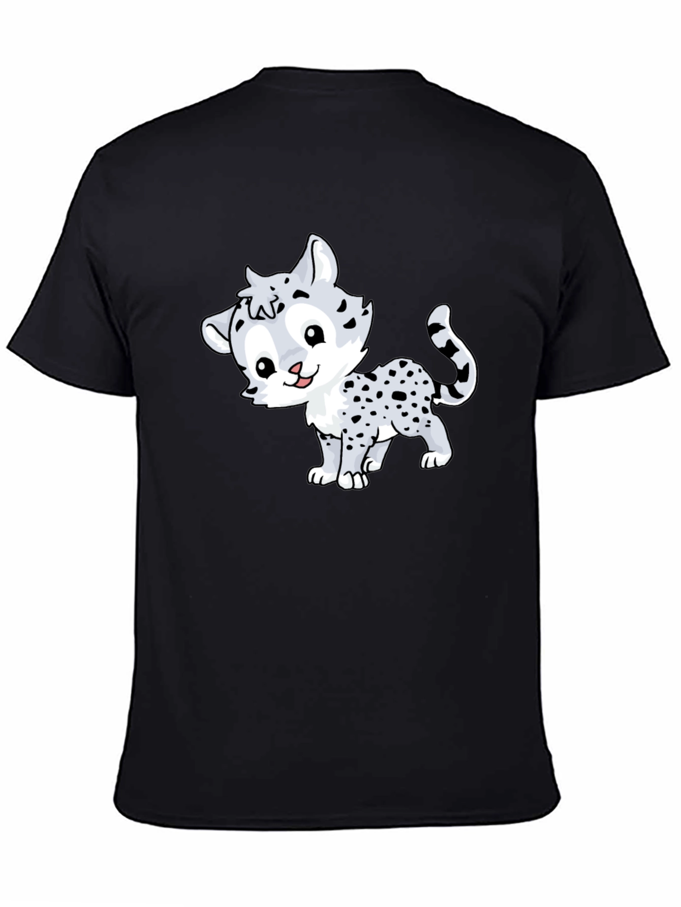 Cute Cartoon Leopard Graphic Tee - Black