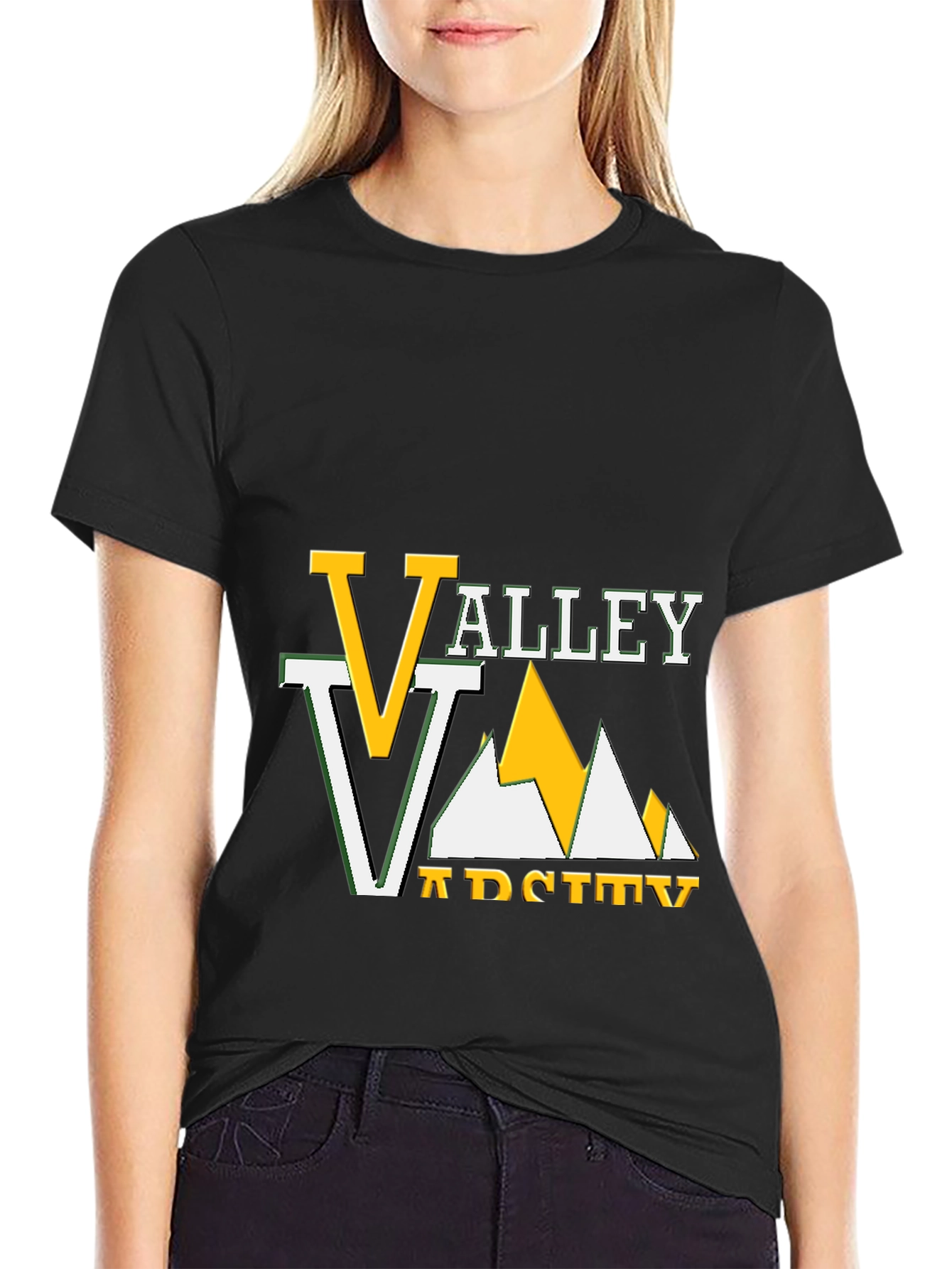 Valley Varsity Graphic Tee - Black Cotton T-Shirt