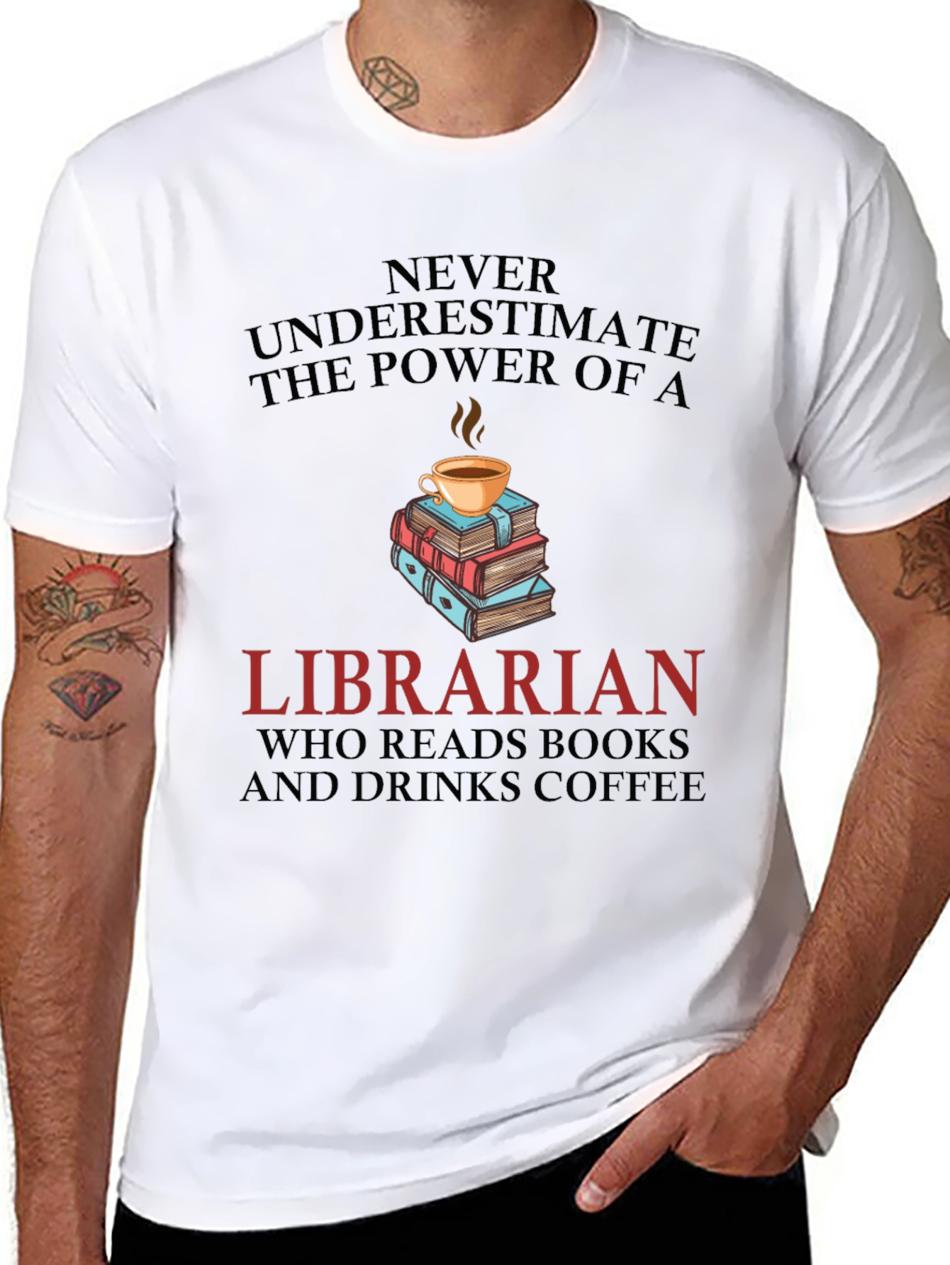 Librarian Reads Books & Drinks Coffee Graphic Tee