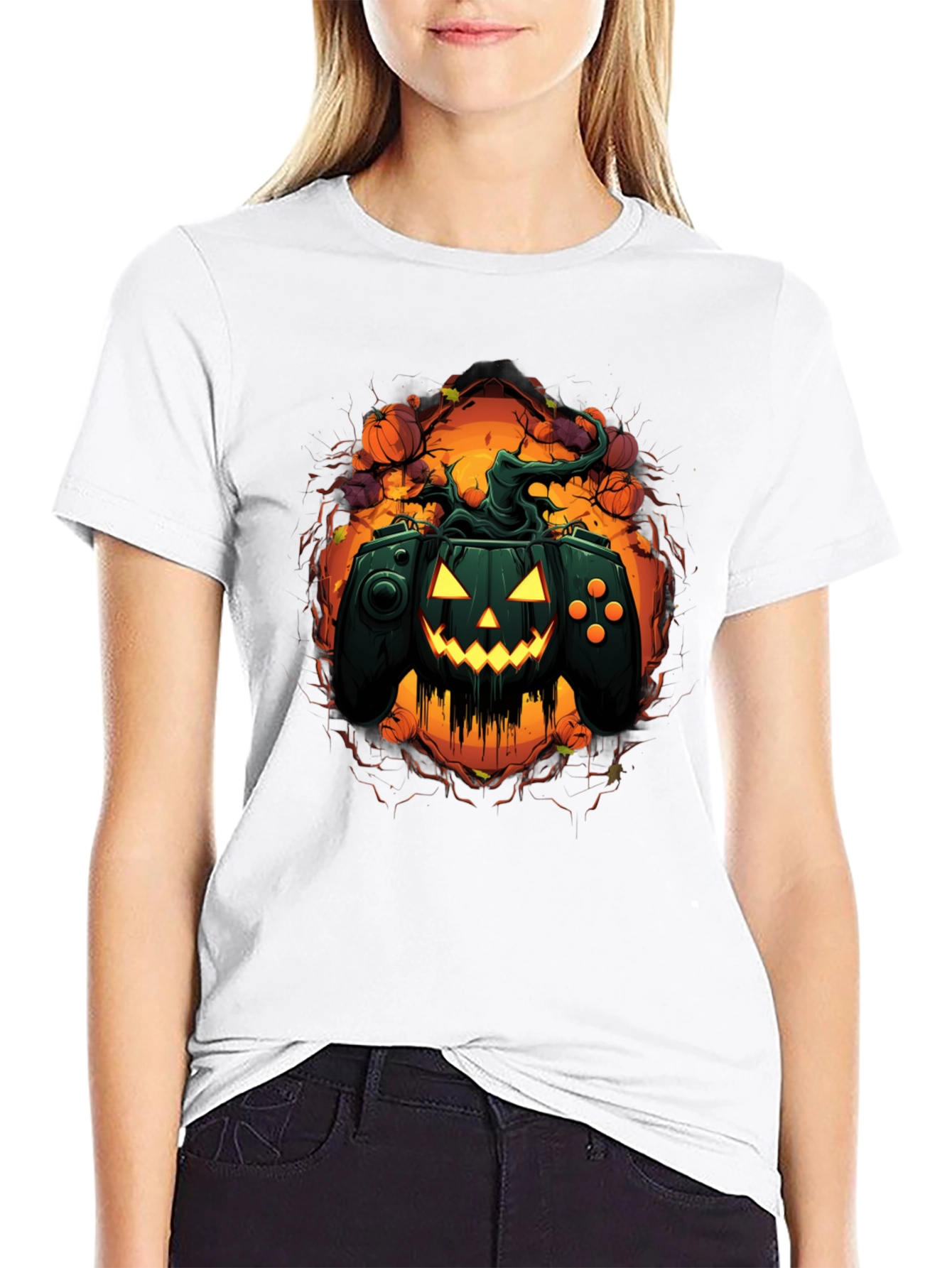 Halloween Gamer Pumpkin Black T-Shirt