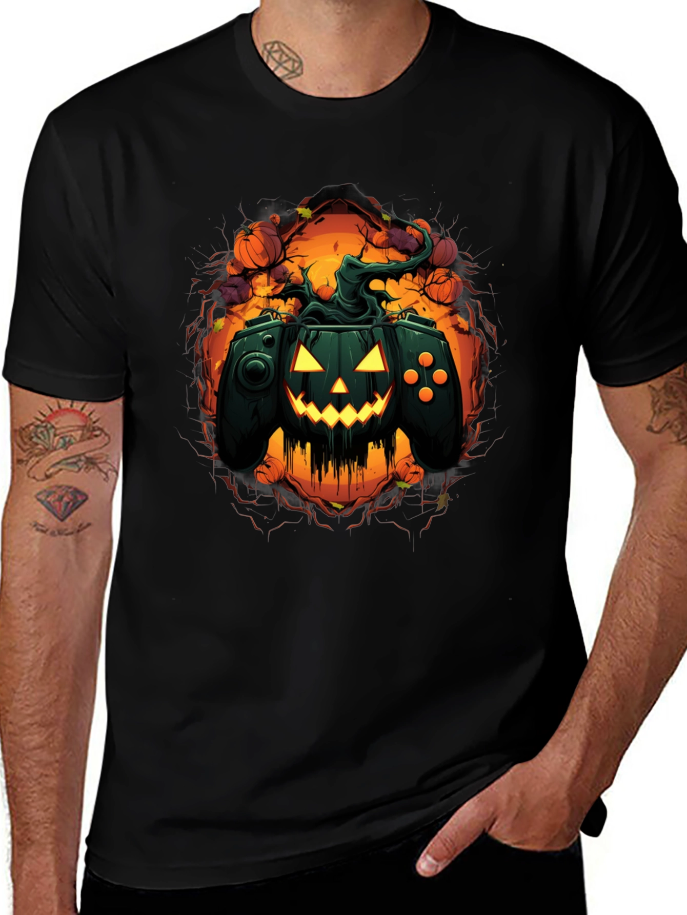 Halloween Gamer Pumpkin Black T-Shirt