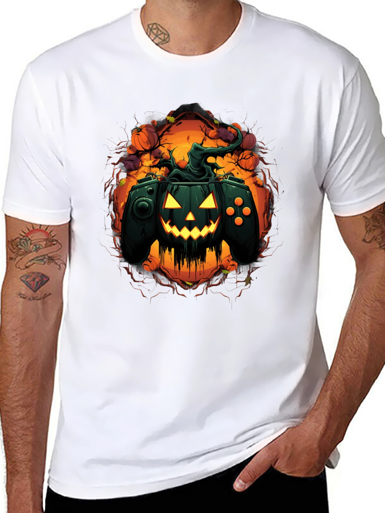 Halloween Gamer Pumpkin Black T-Shirt