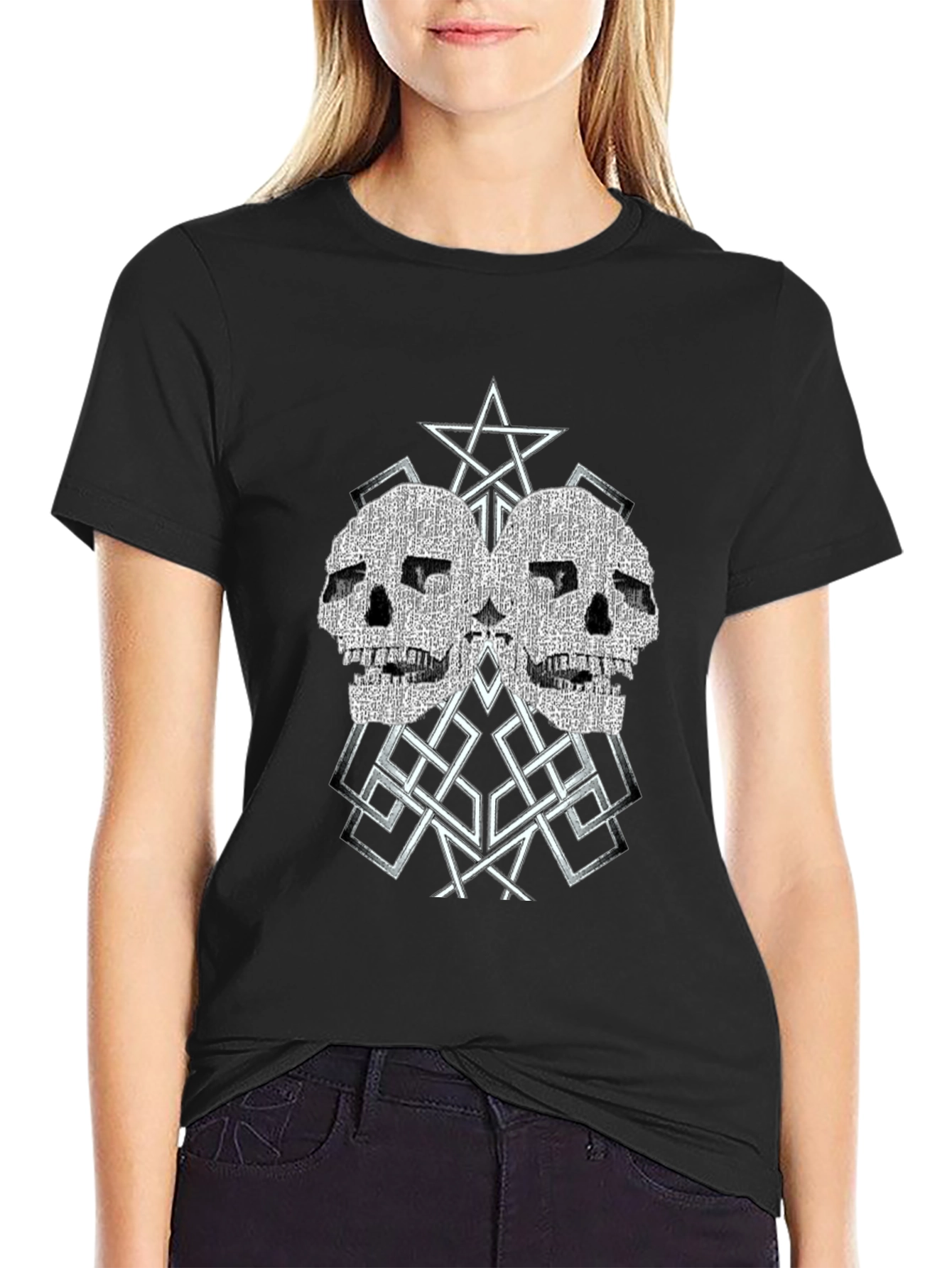 Skull Star Graphic Tee - Black Cotton Blend
