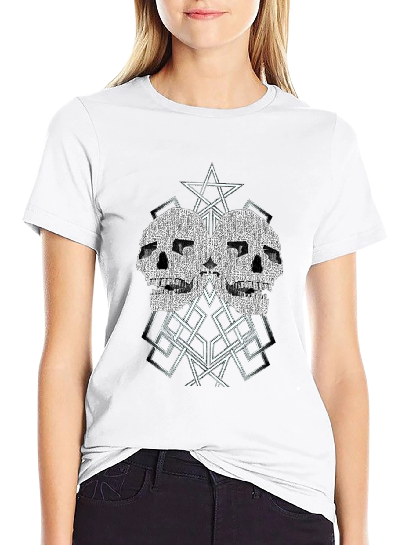 Skull Star Graphic Tee - Black Cotton Blend