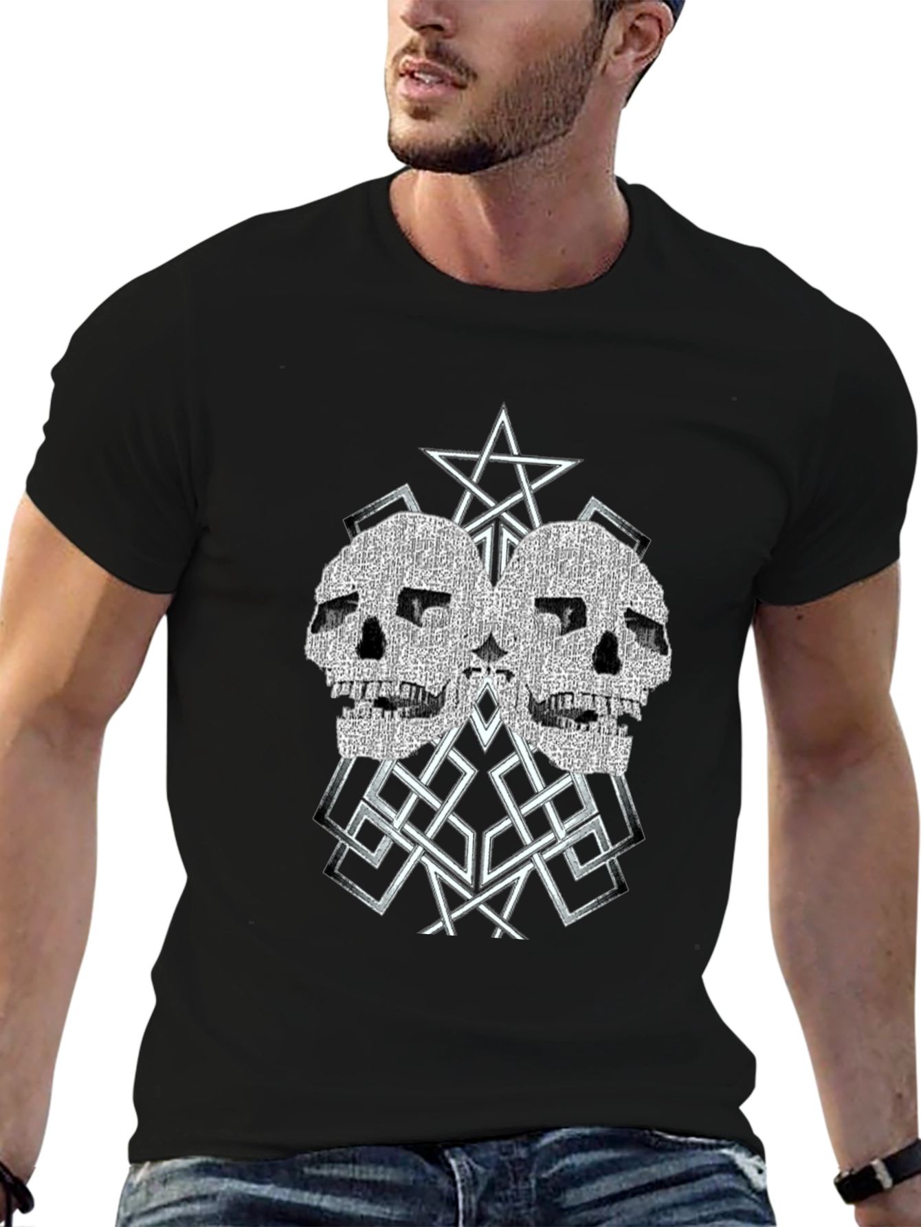 Skull Star Graphic Tee - Black Cotton Blend