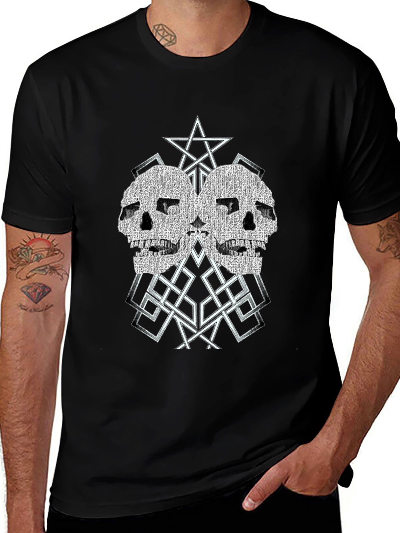 Skull Star Graphic Tee - Black Cotton Blend