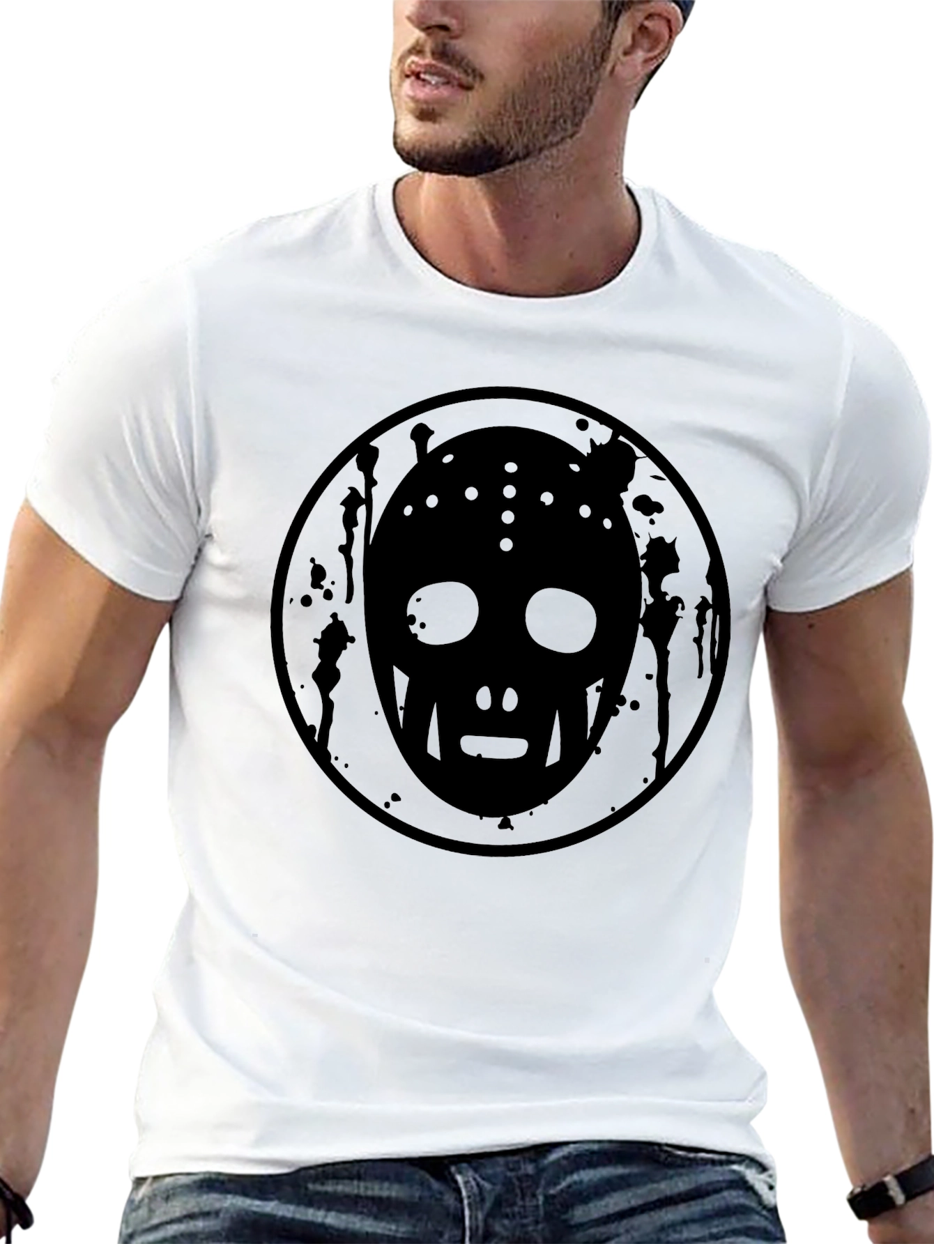 Mens Black Hockey Mask Graphic Tee