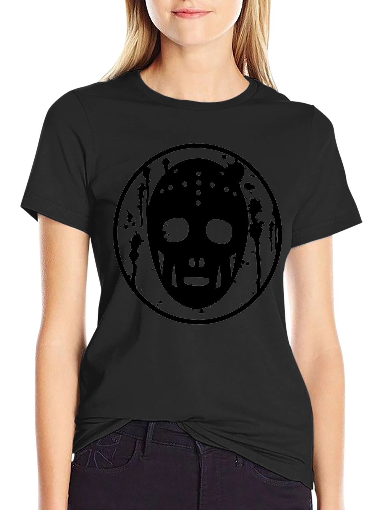 Mens Black Hockey Mask Graphic Tee