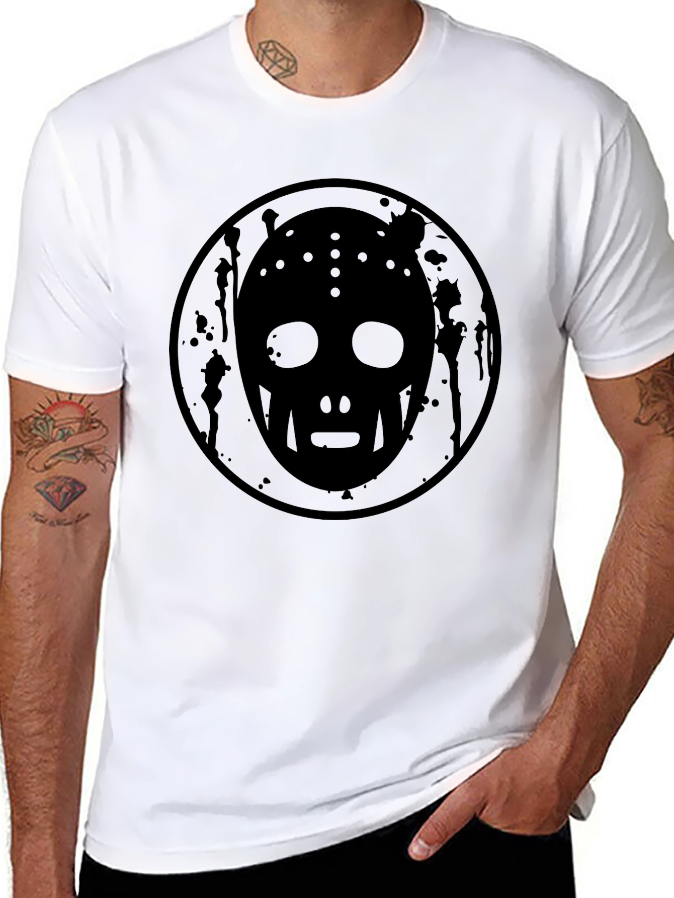 Mens Black Hockey Mask Graphic Tee