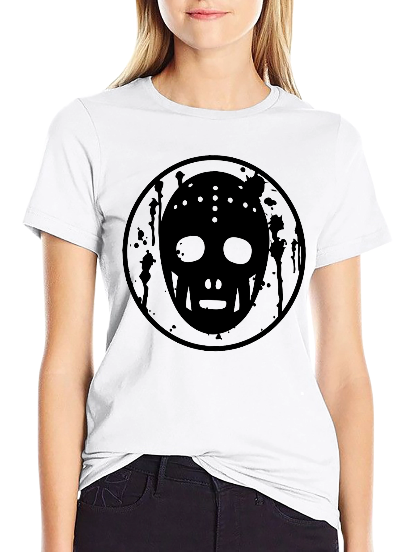 Mens Black Hockey Mask Graphic Tee
