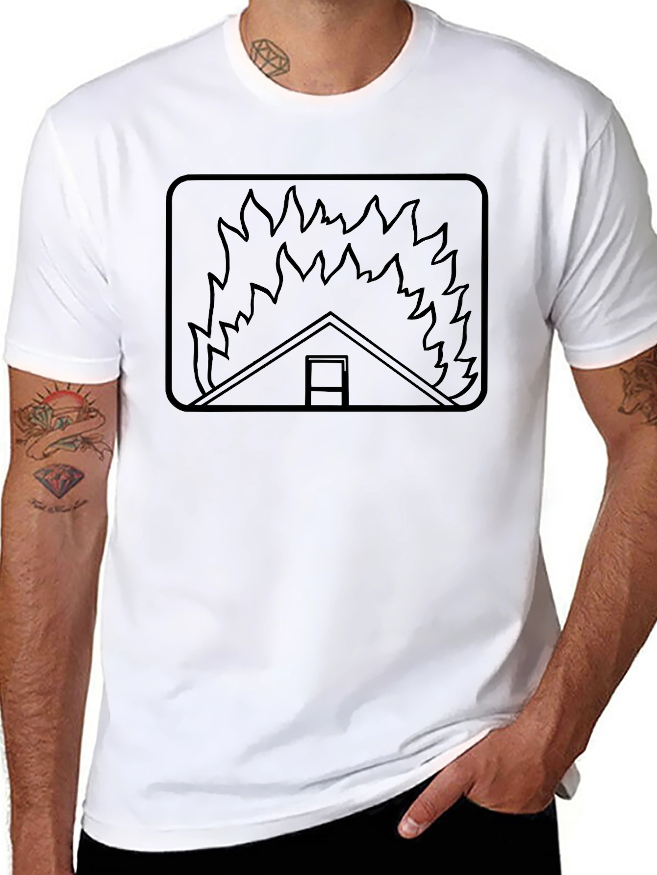 Burning House Graphic Tee - Unisex Black T-Shirt