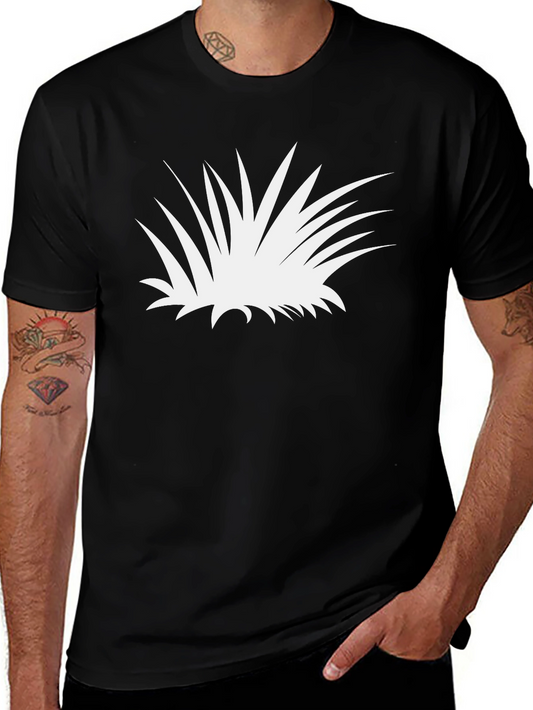 Abstract White Plant Graphic Tee - Black Cotton Shirt