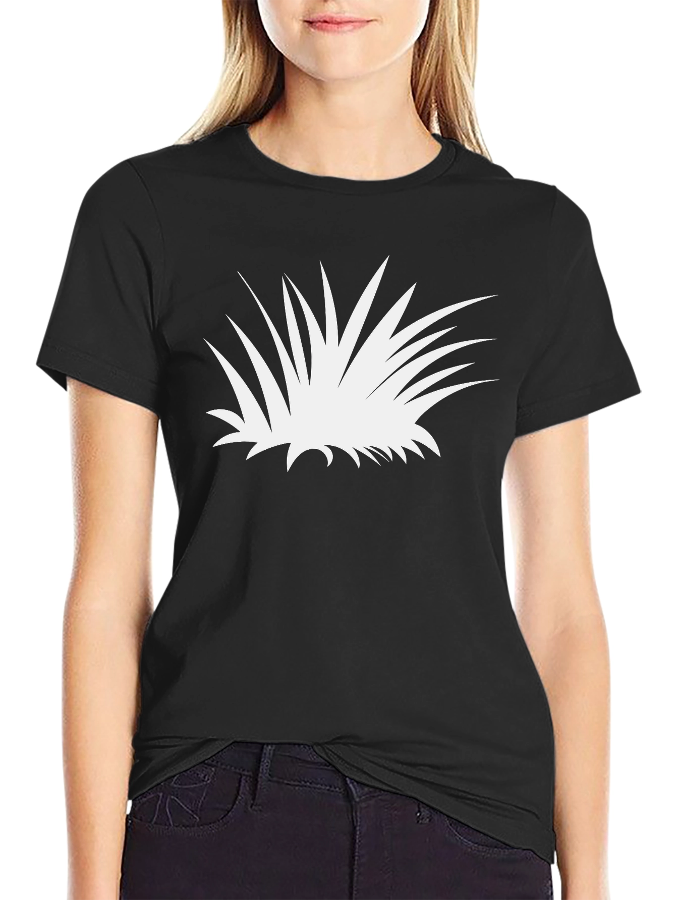 Abstract White Plant Graphic Tee - Black Cotton Shirt