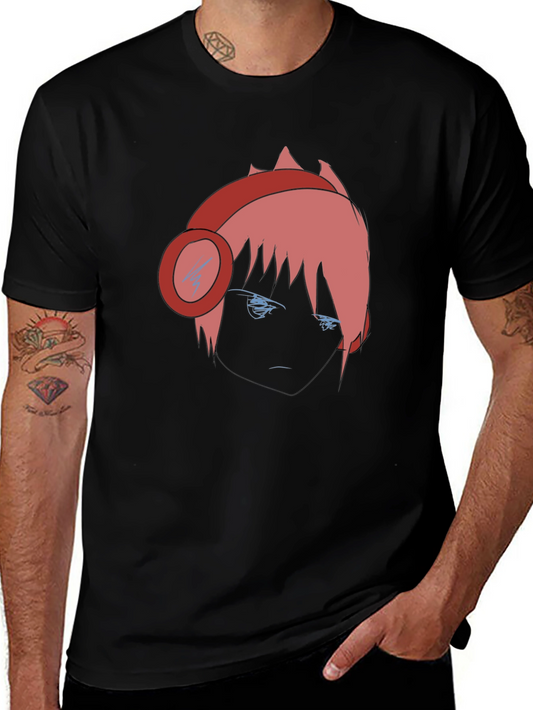 Anime Gamer Graphic Tee - Stylish Black Cotton T-Shirt