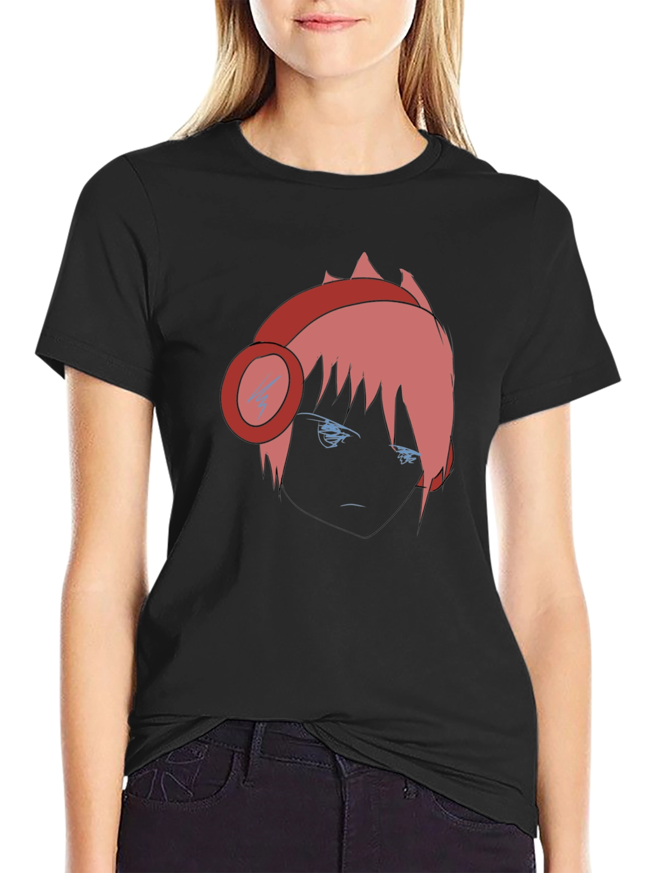 Anime Gamer Graphic Tee - Stylish Black Cotton T-Shirt