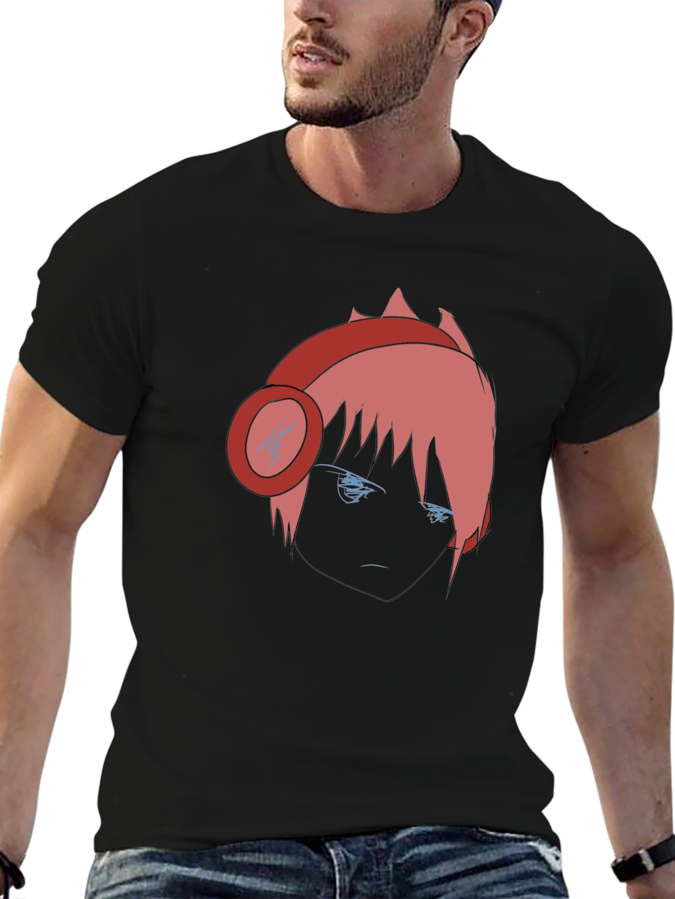 Anime Gamer Graphic Tee - Stylish Black Cotton T-Shirt