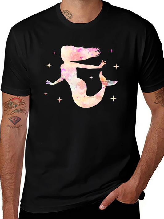 Watercolor Mermaid Graphic Tee - Black