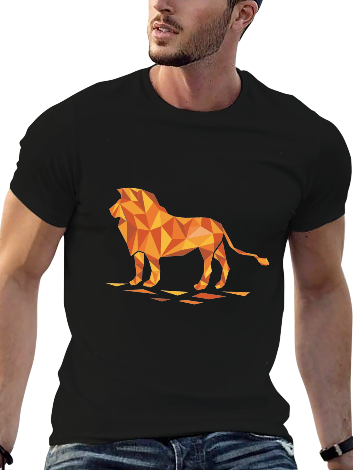 Geometric Lion Graphic Tee - Modern Black T-Shirt