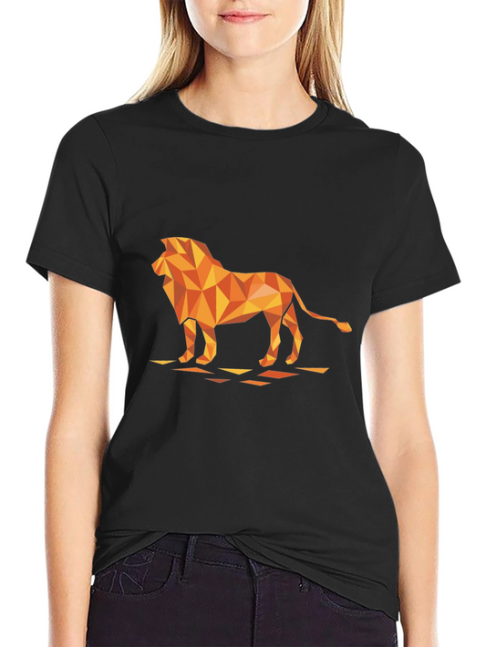 Geometric Lion Graphic Tee - Modern Black T-Shirt