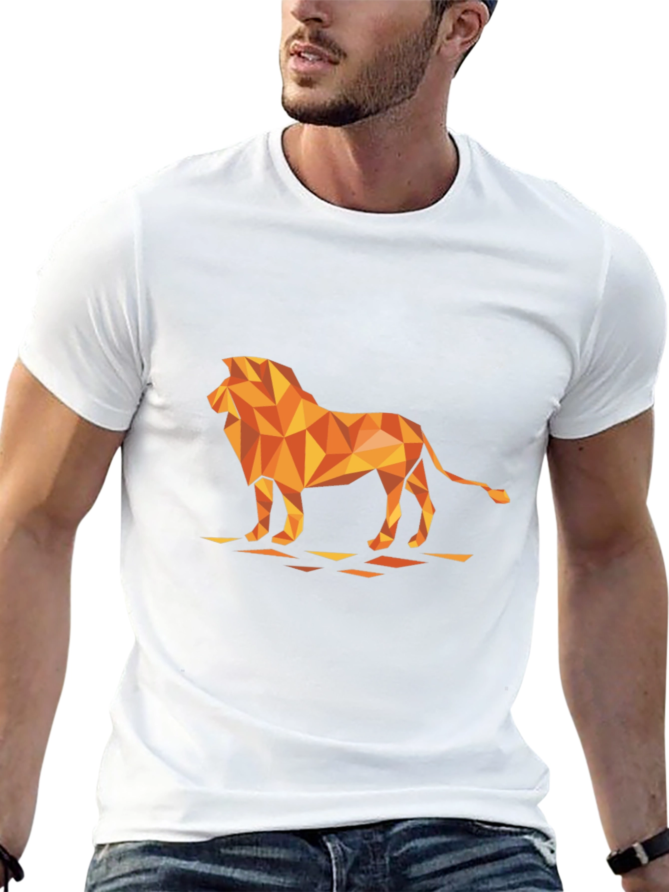 Geometric Lion Graphic Tee - Modern Black T-Shirt