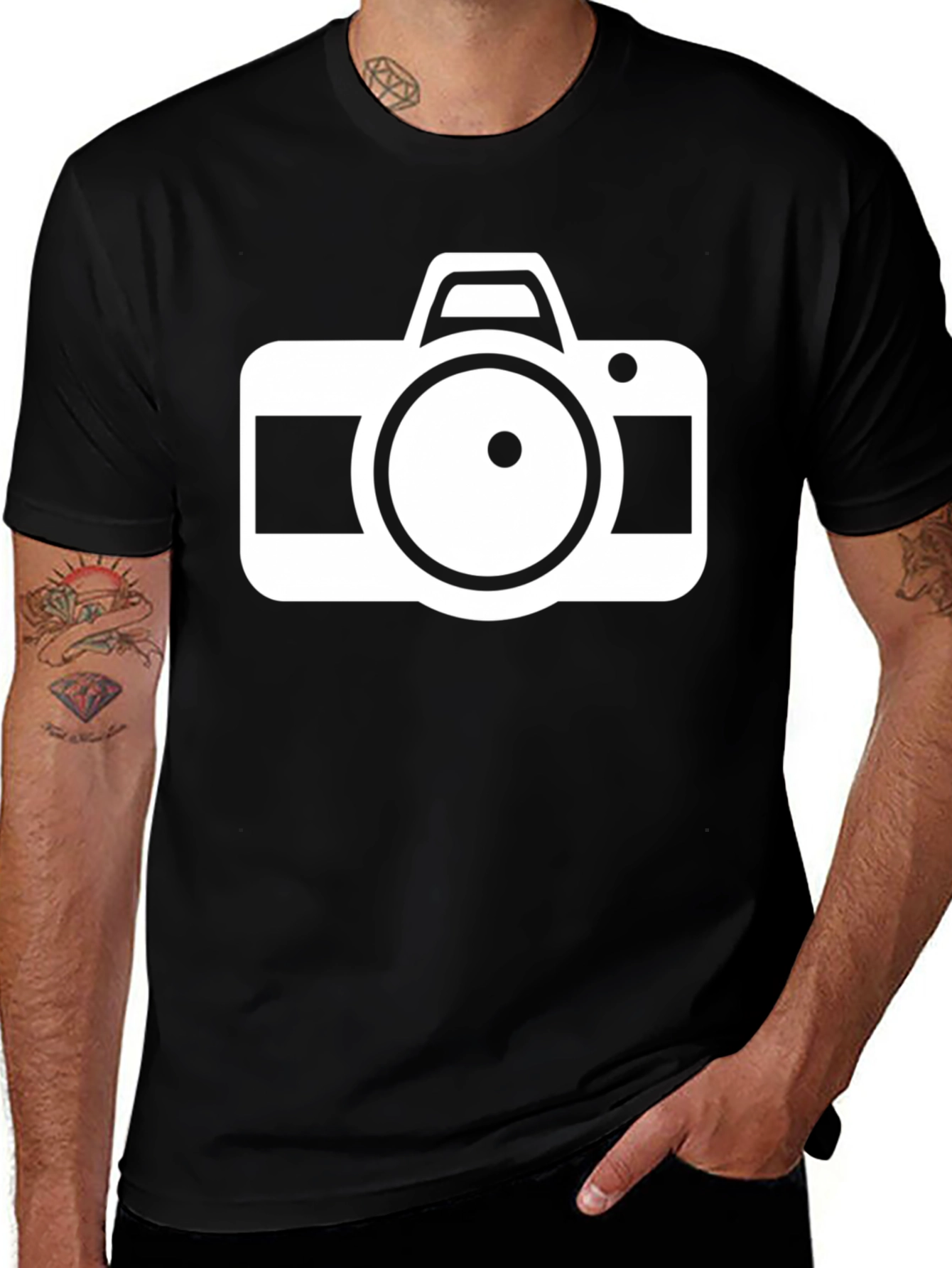 Camera Graphic Tee - Black Cotton Photographer Shirt