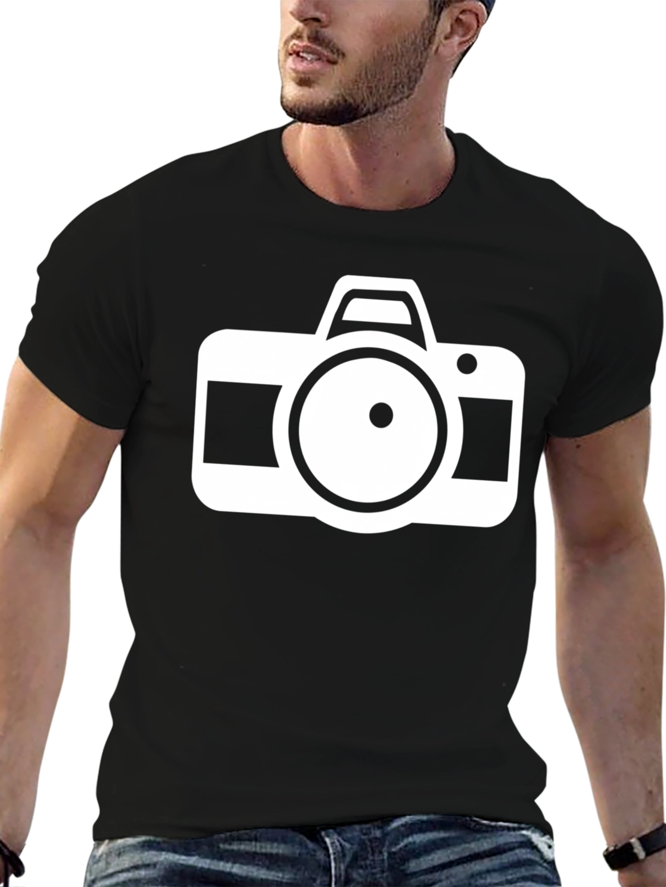 Camera Graphic Tee - Black Cotton Photographer Shirt