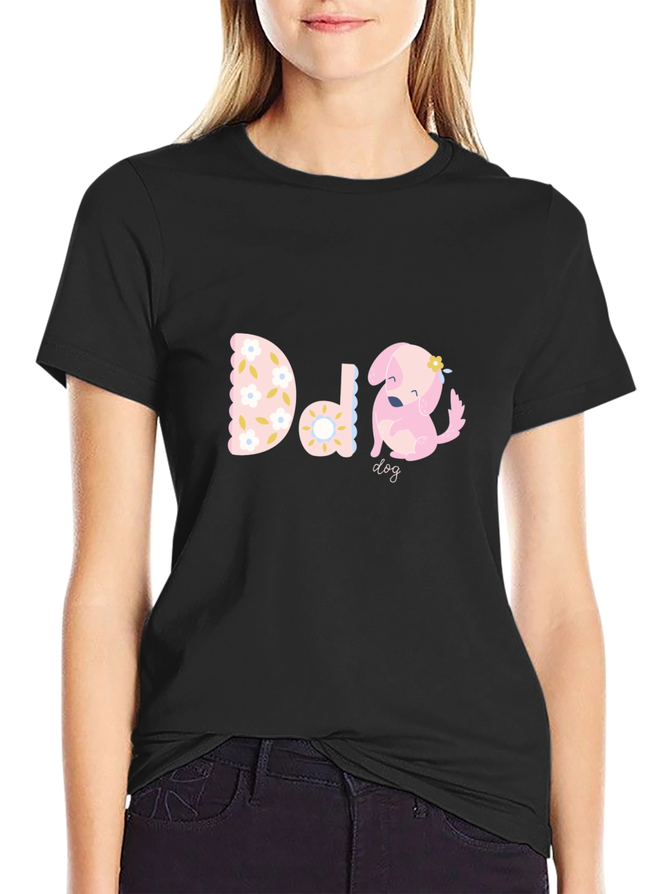 Cute D is for Dog Black T-Shirt