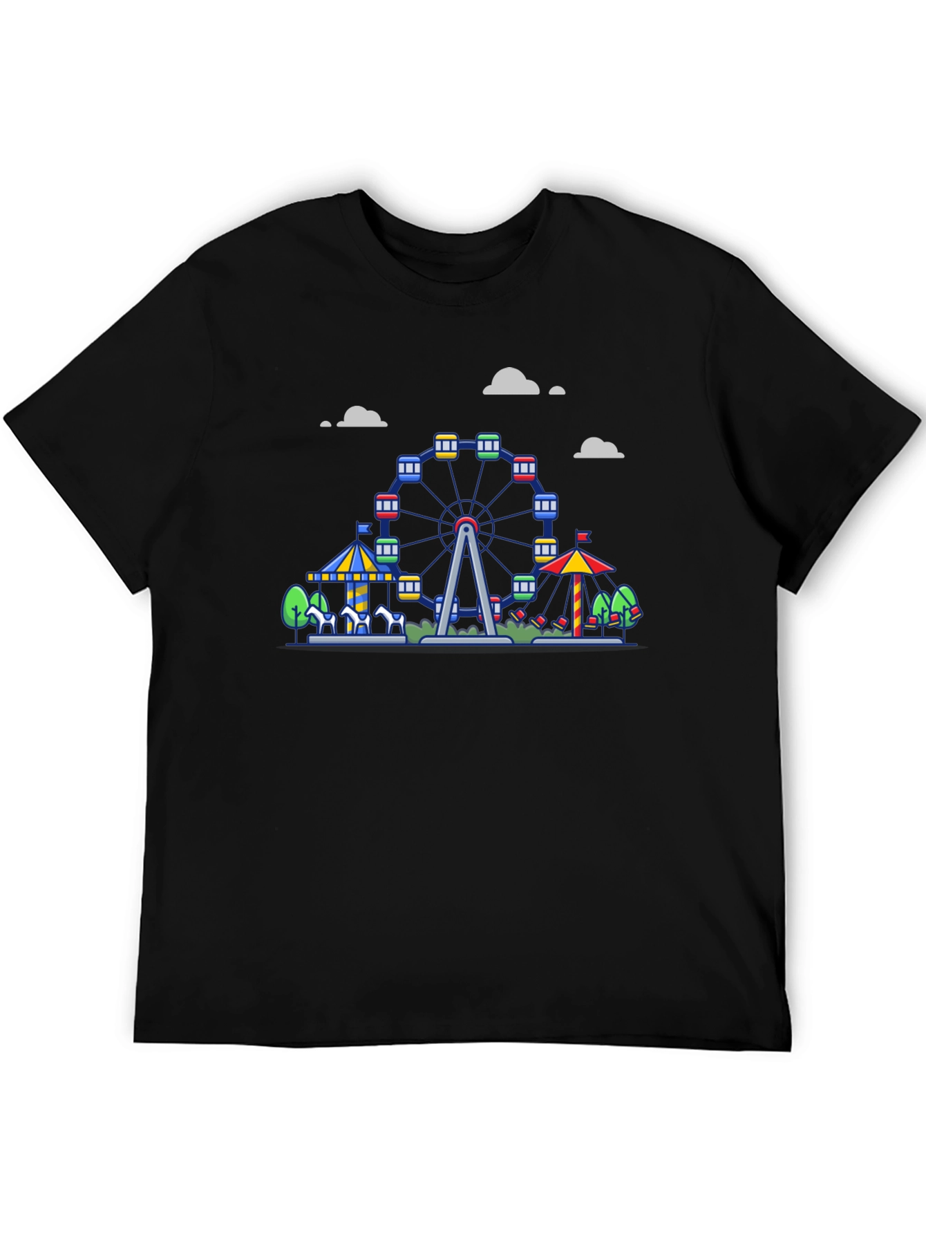 Carnival Ferris Wheel Graphic Tee - Black Cotton Shirt
