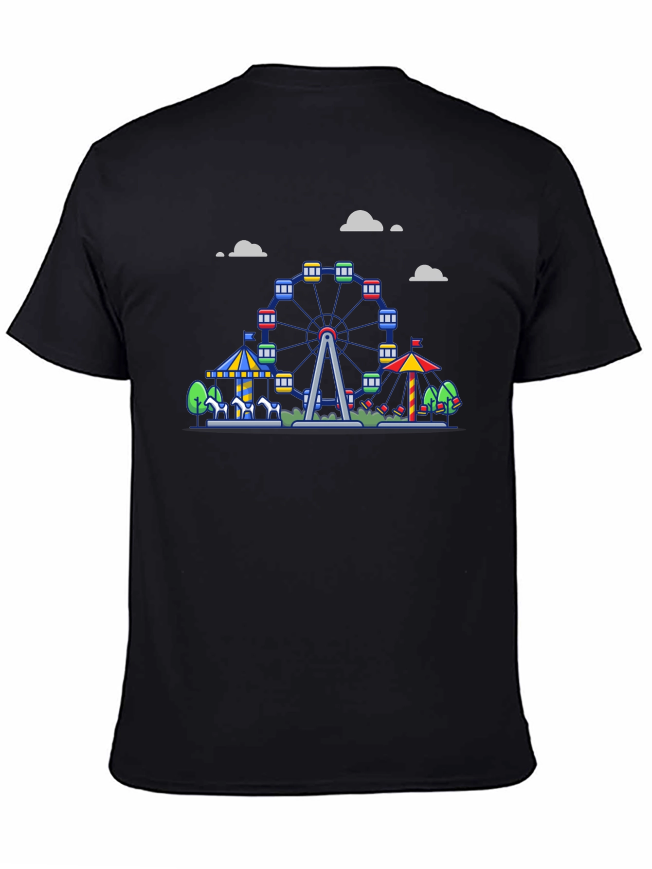 Carnival Ferris Wheel Graphic Tee - Black Cotton Shirt