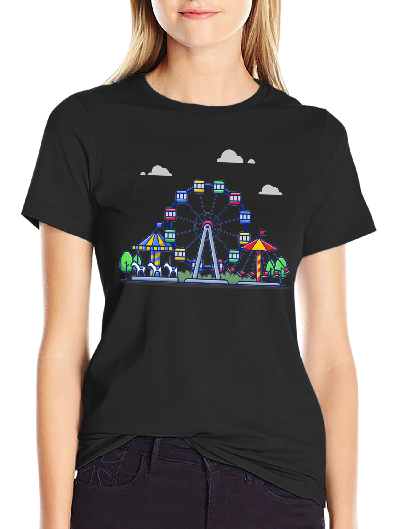 Carnival Ferris Wheel Graphic Tee - Black Cotton Shirt