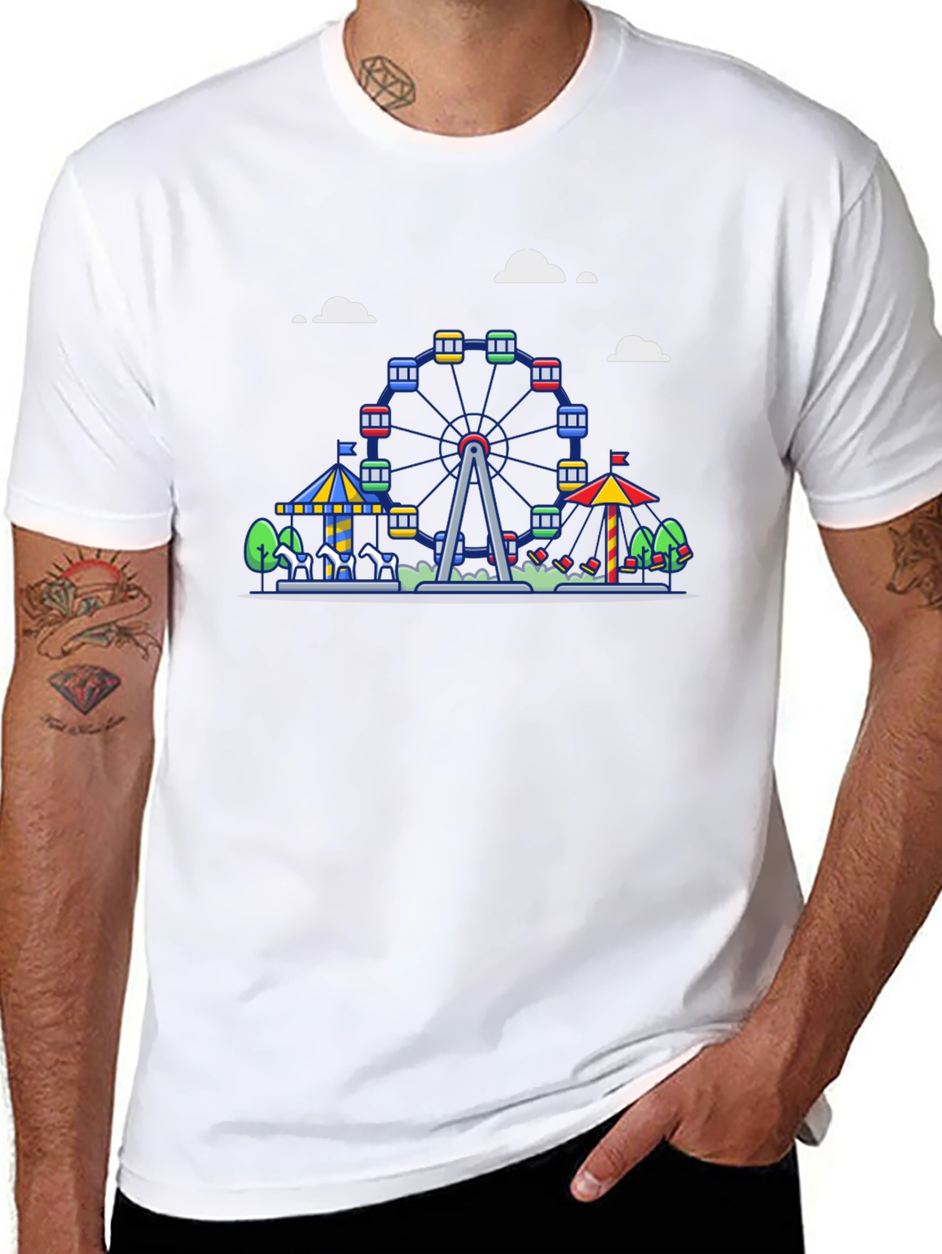 Carnival Ferris Wheel Graphic Tee - Black Cotton Shirt