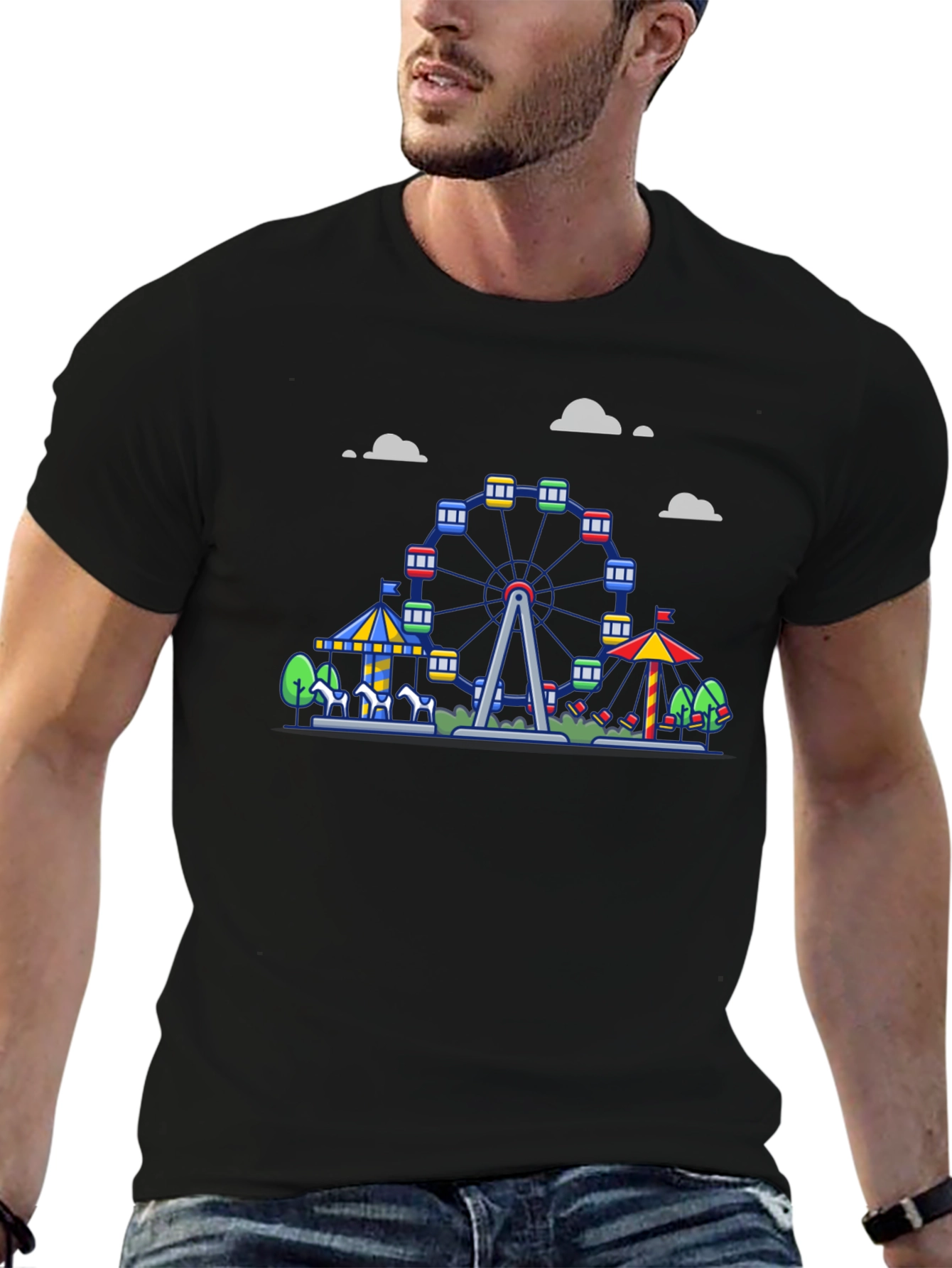 Carnival Ferris Wheel Graphic Tee - Black Cotton Shirt