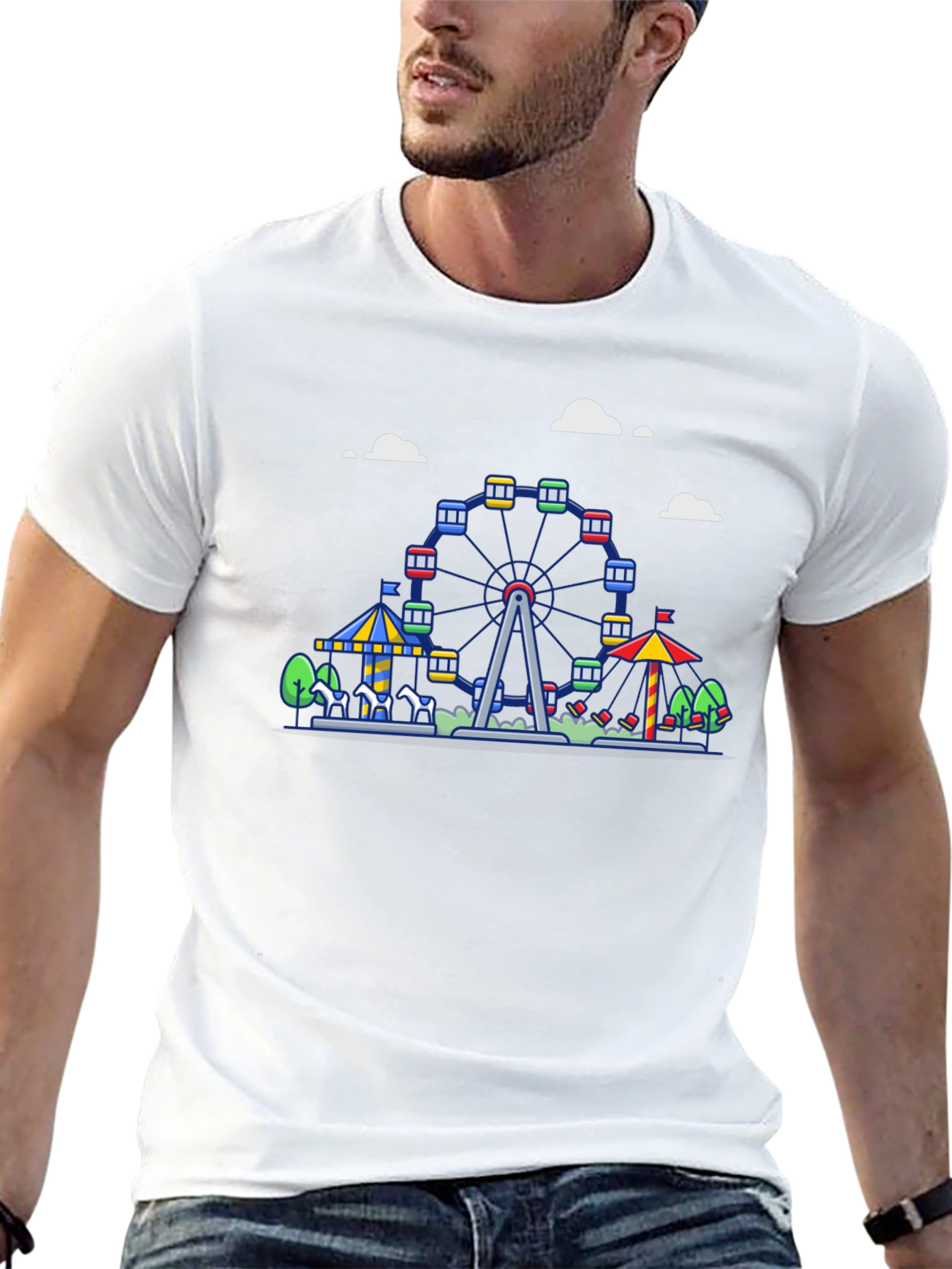 Carnival Ferris Wheel Graphic Tee - Black Cotton Shirt