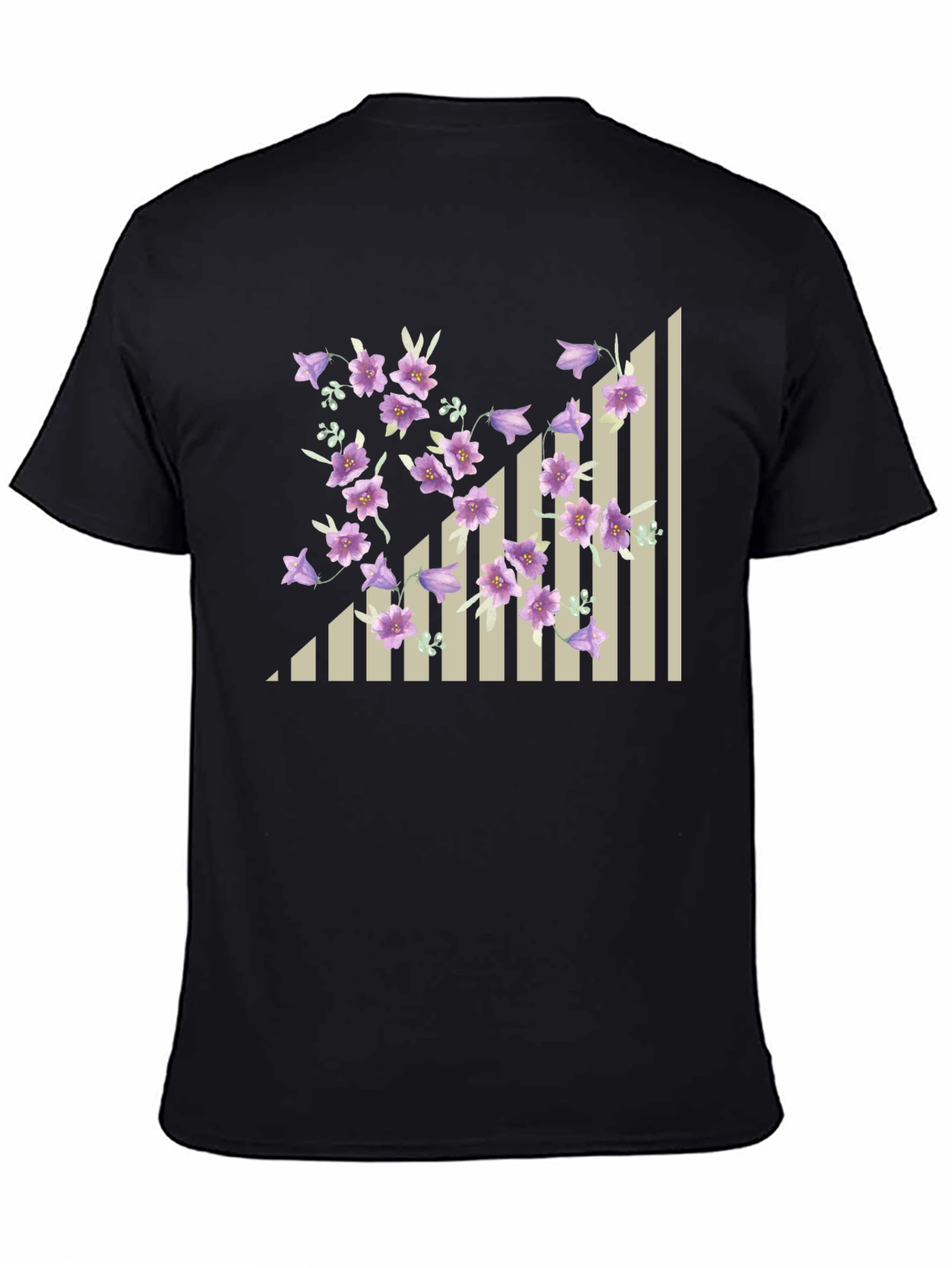 Floral & Stripes Black T-Shirt